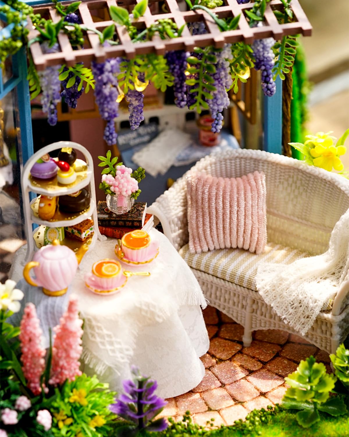 Endless Limit DIY Miniatur Haus Bausatz für Erwachsene,Puppenhaus Gewächshaus mit LED Licht,3D Puzzle Buchstütze aus Holz Modellbausatz Bastelset Bücherregal Deko Geschenken (Rose Garden Tea House)