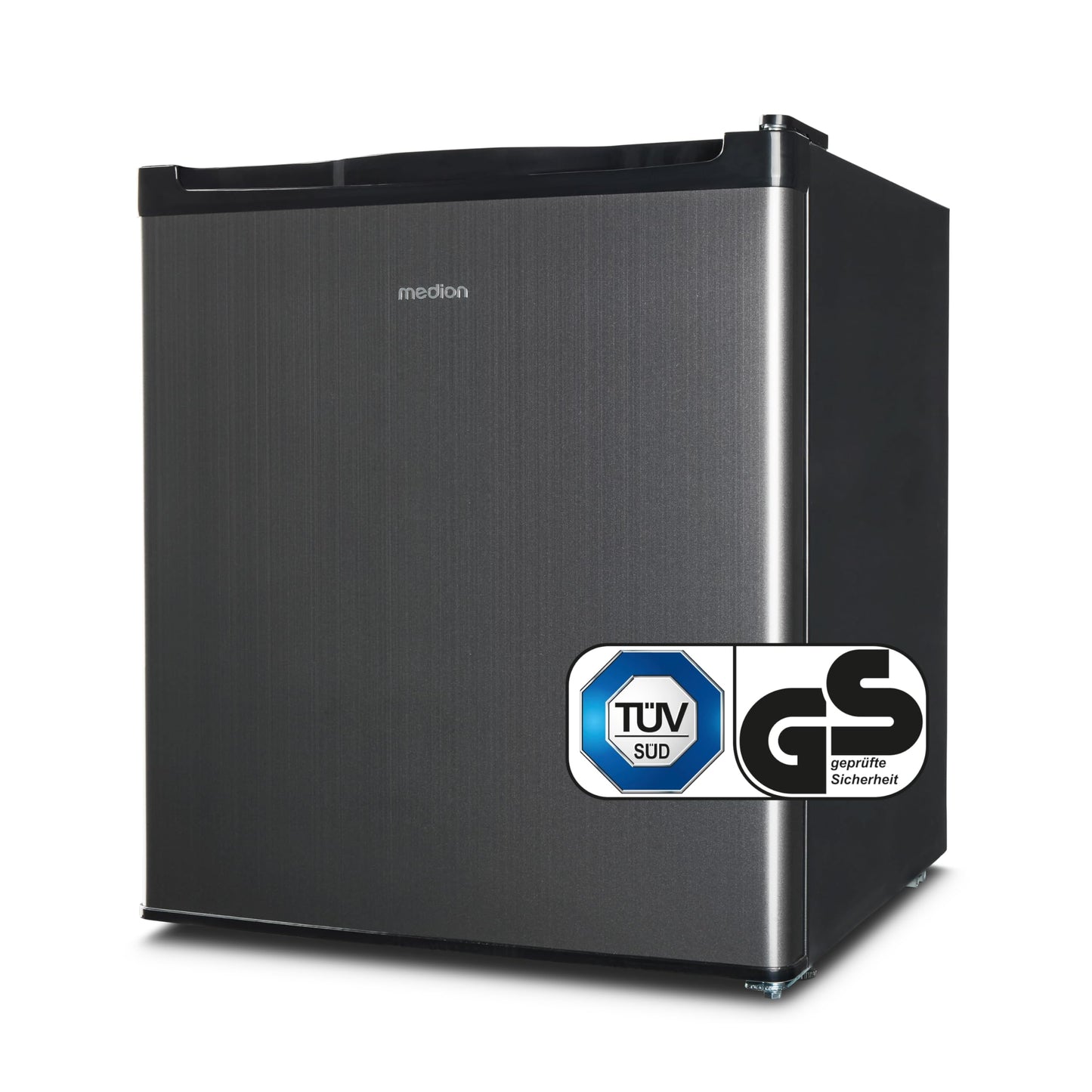 MEDION MD37724 Mini Fridge with Freezer (Small, Quiet, 41L Small Fridge for Office, Hotels, Mini Bar, Camping Gaming, Drinks Fridge, Food & Ice Cream, Interchangeable Door Hinge, Grey