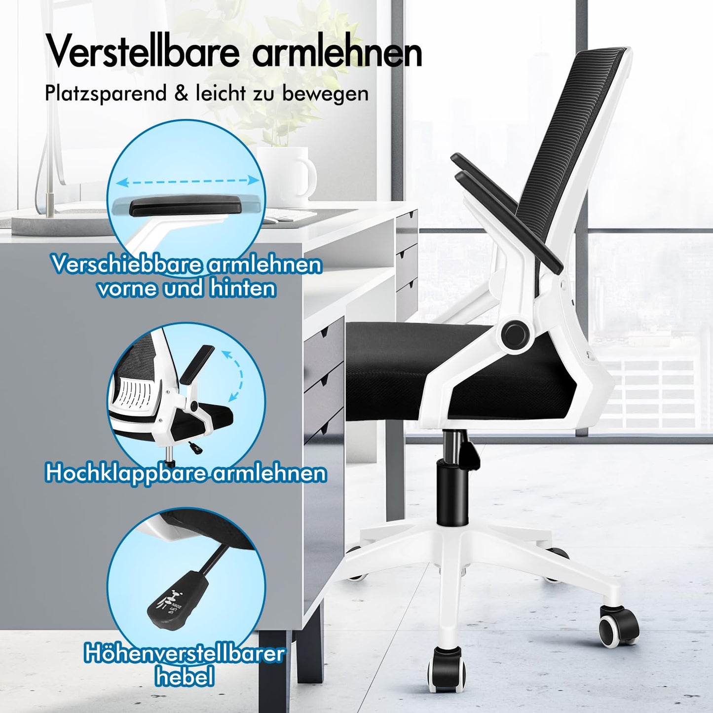 ALFORDSON Ergonomic Office Desk Chair, Computer Chair with Dynamic Lumbar Support, Tilting Swivel Chair with Flip Up Armrest, Black