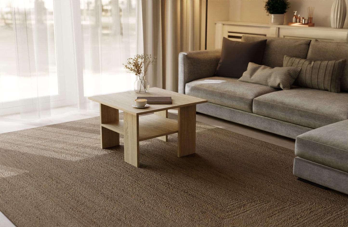 Artisan Coffee Table, Retro Loft Bench, Open Double Shelf, Skate Legs, Ideal for Coffee Get-Togethers, Laminated Top, Large Surface, Guaranteed Stability, White 3