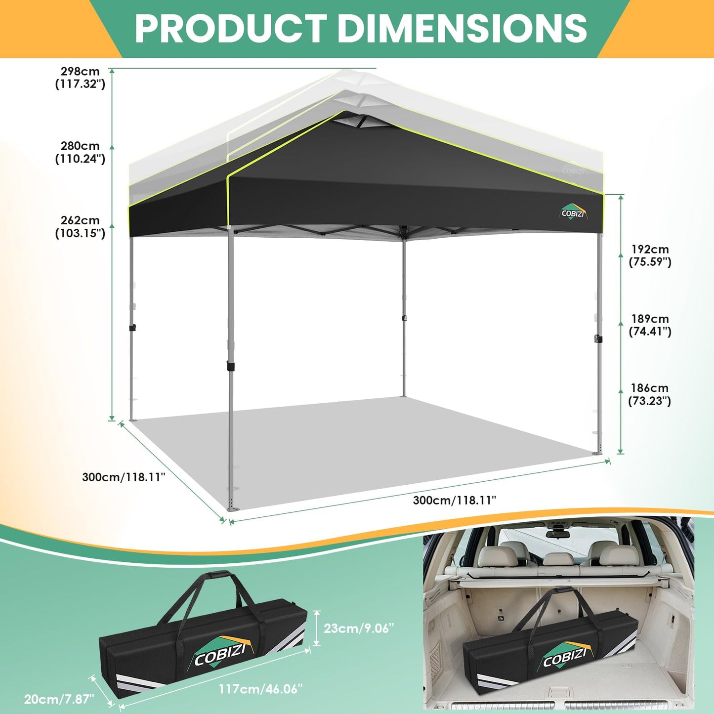 COBIZI Faltpavillon 3x6 Pavillon wasserdicht Winterfest, Ein-Tasten-Zentralverriegelung Partyzelt Faltbar Anti-UV mit 6 Seitenwänden, Gartenpavillon mit Leuchtstreifen für Hochzeiten, Freien, Garten