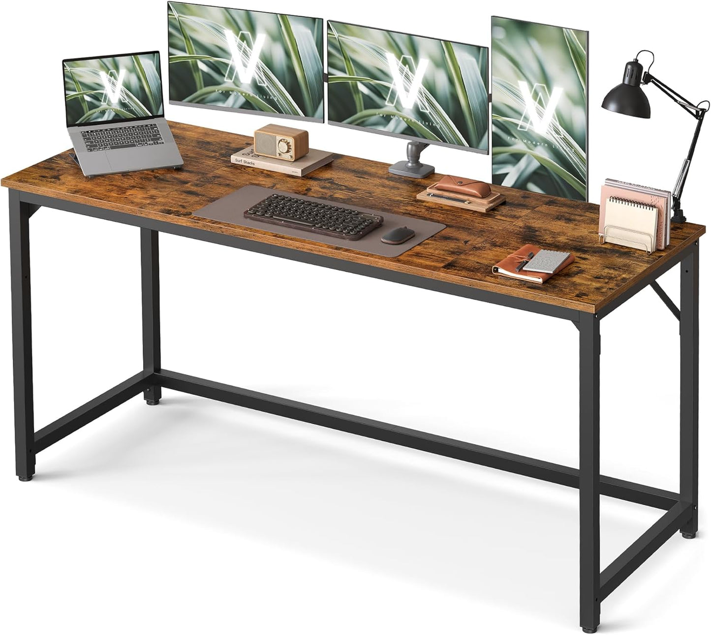 VASAGLE Writing Desk, Computer Desk, Narrow Office Desk, Study, Home Office, Easy Assembly, Steel, Industrial Design, 120 x 60 x 75 cm, Vintage Brown/Black, LWD039B01