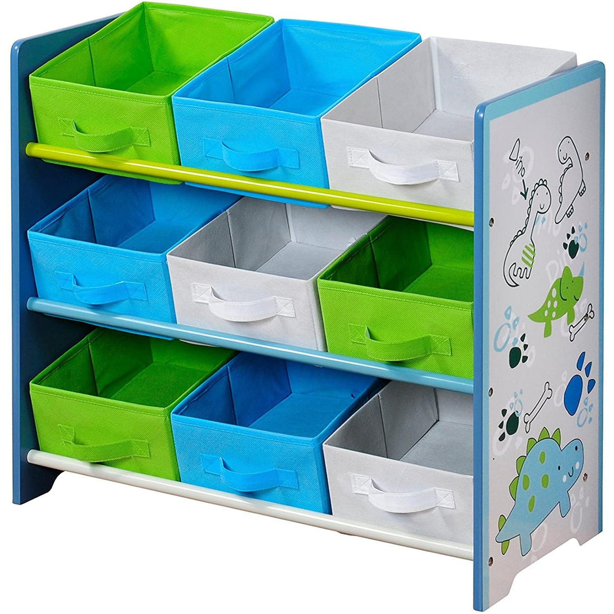 Kesper 17725 Children's Storage Shelf with 9 Textile Drawers Dinosaur Motif