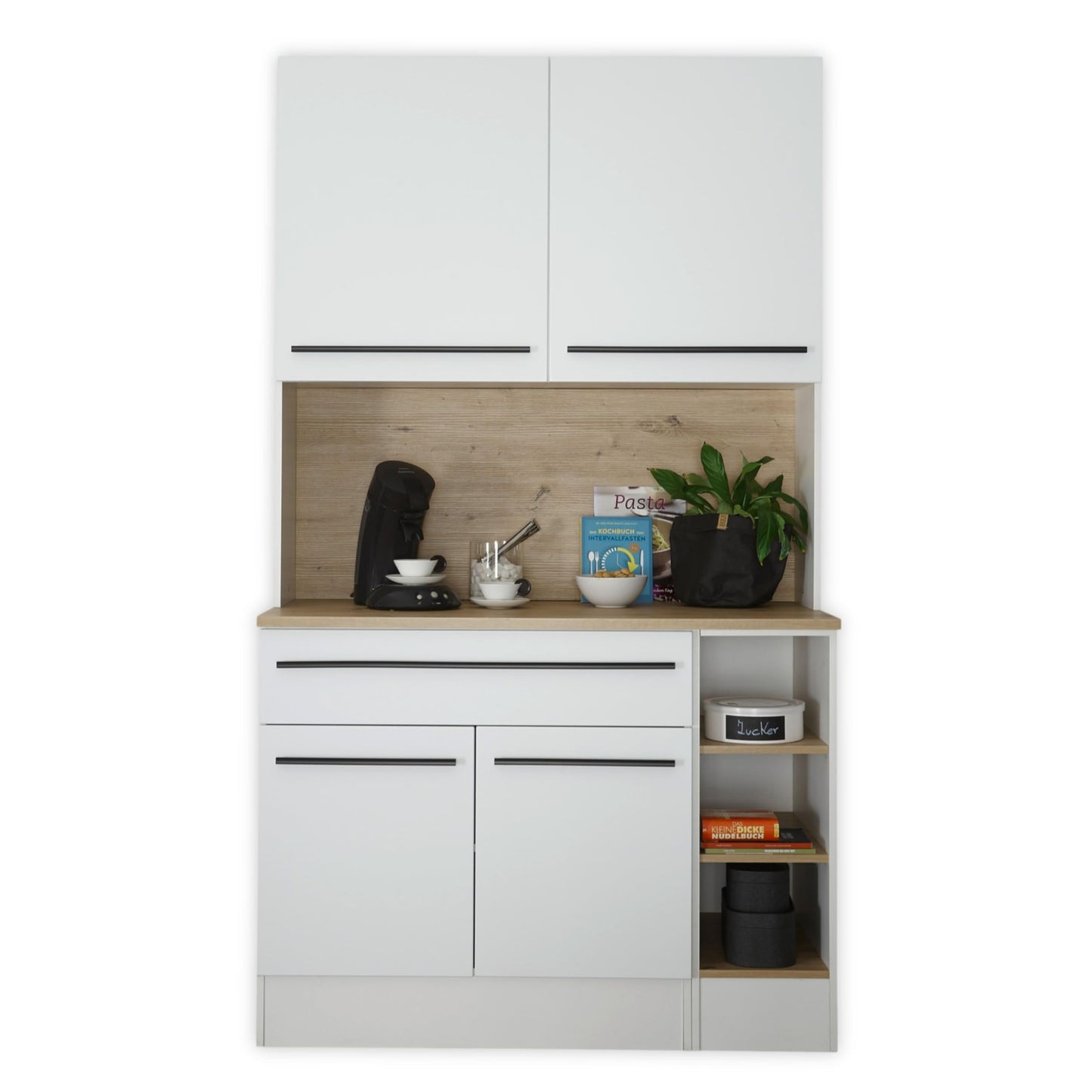 FINN Modern Kitchen Unit without Electrical Appliances in Matt White, Artisan Oak Look, Spacious Fitted Kitchen with Lots of Storage Space, 260 x 200 x 60 cm (W x H x D)
