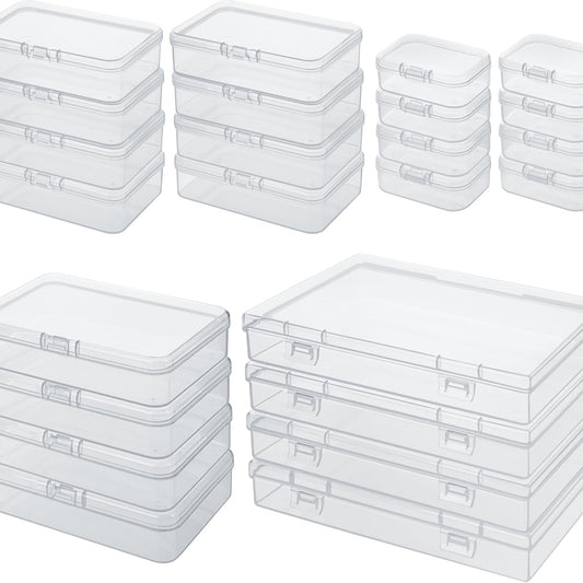Winter Shore Rectangular Plastic Containers with Lids in Various Sizes [Pack of 24] - Empty Transparent Storage Boxes Small with Hinged Lid for Art Supplies, Small Parts, Beads & Accessories