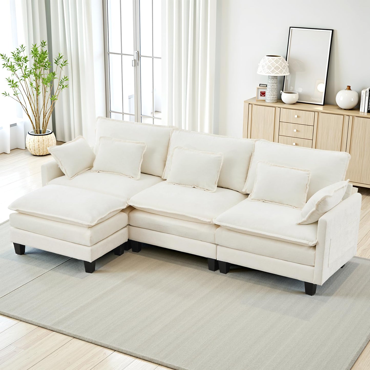 Modular Sofa with Sleep Function, Chenille Corner Sofa, Small with Thick Padding, Sofa L Shape Set with Couch Cushion, Comfortable Armchair, Living Room Couch with Stool, Chaise Lounge (Dark Grey, 287