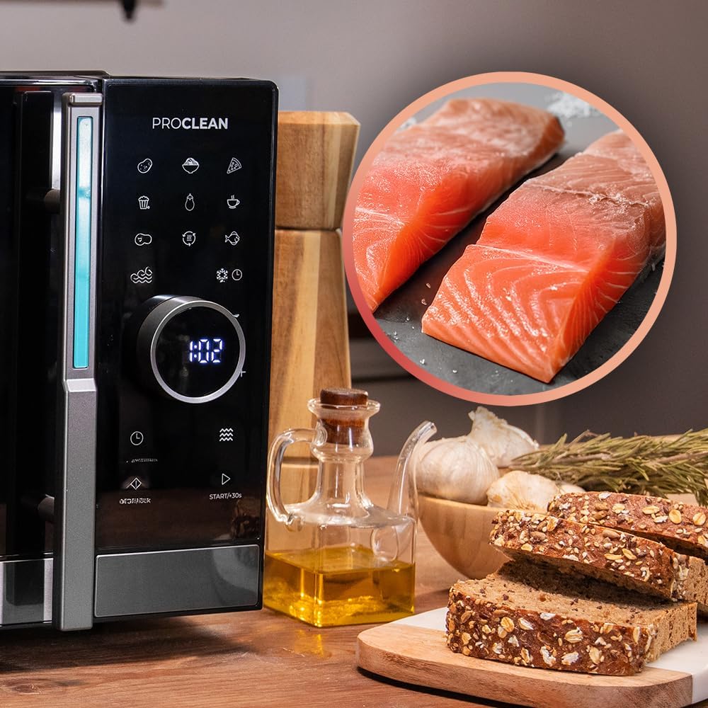 Cecotec Proclean 6120 Touch Screen Microwave with Grill, 23 L, 800 W and 1000 W, Digital, Even Cooking, 5 Power Levels, Defrost Function, Timer 60 Minutes, Turntable 285 mm