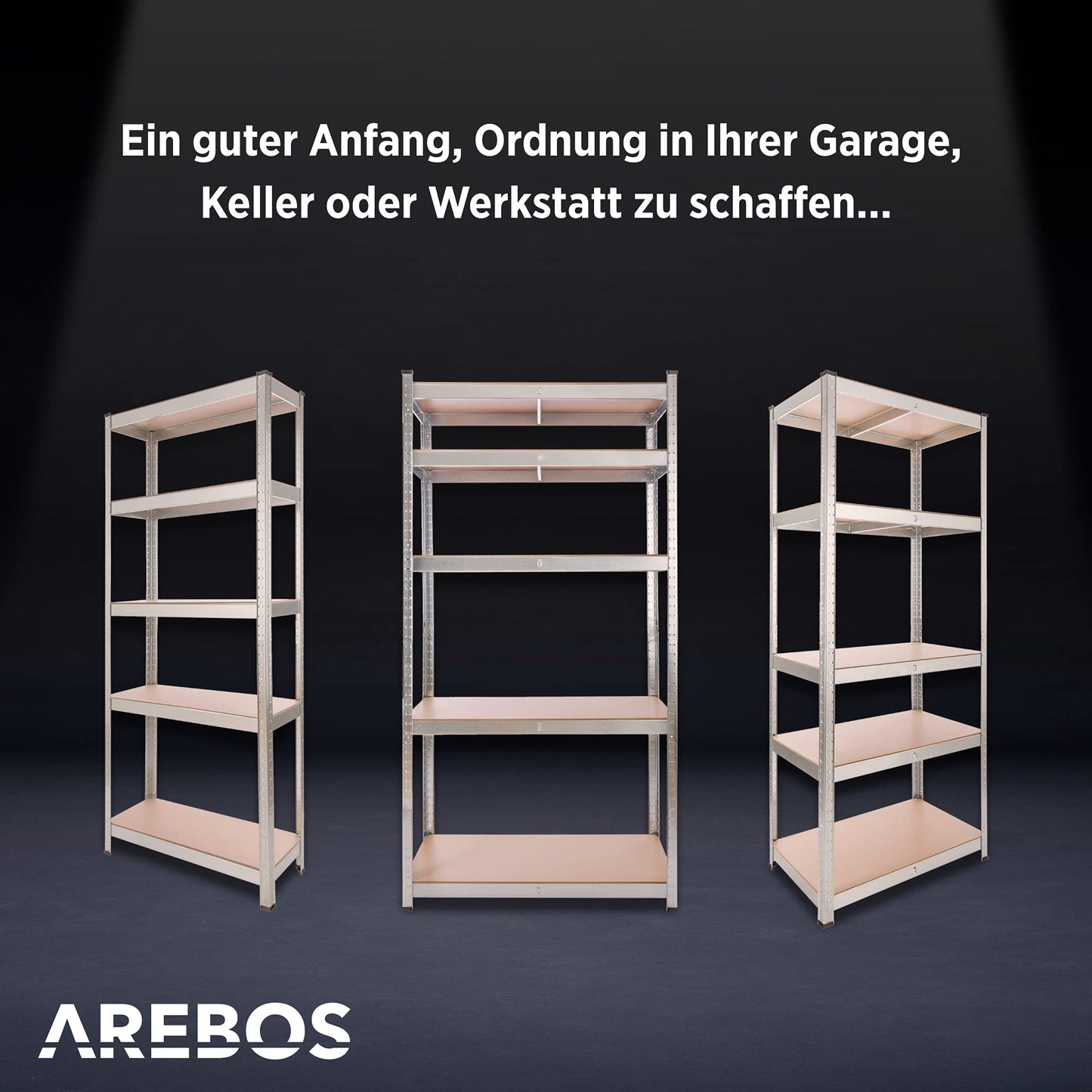 Arebos Heavy Duty Shelving Set of 2 | 180 x 75 x 45 cm | 875 kg Load Capacity | 5 MDF Panels | Easy to Assemble with Plug-In System Shelving Unit Storage Shelving Cellar Shelving Workshop Shelving