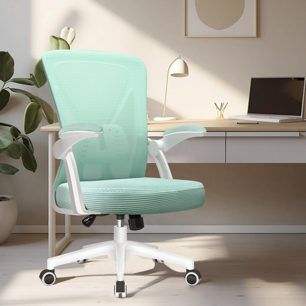 Hinonde Office Chair, Desk Chair with Folding Armrests and Rocker Function, 360° Swivel Chair, Height-Adjustable Office Chair, Ergonomic Home Office Chair with Breathable Mesh, Up to 150 kg