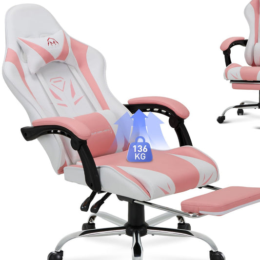 COLAMY Gaming Chair, Computer Chair with Footrest and Lumbar Support, Height-Adjustable Gaming Chair with 360° Swivel Seat and Headrest, Video Gamer PC Chair, Ergonomic High Backrest, Red