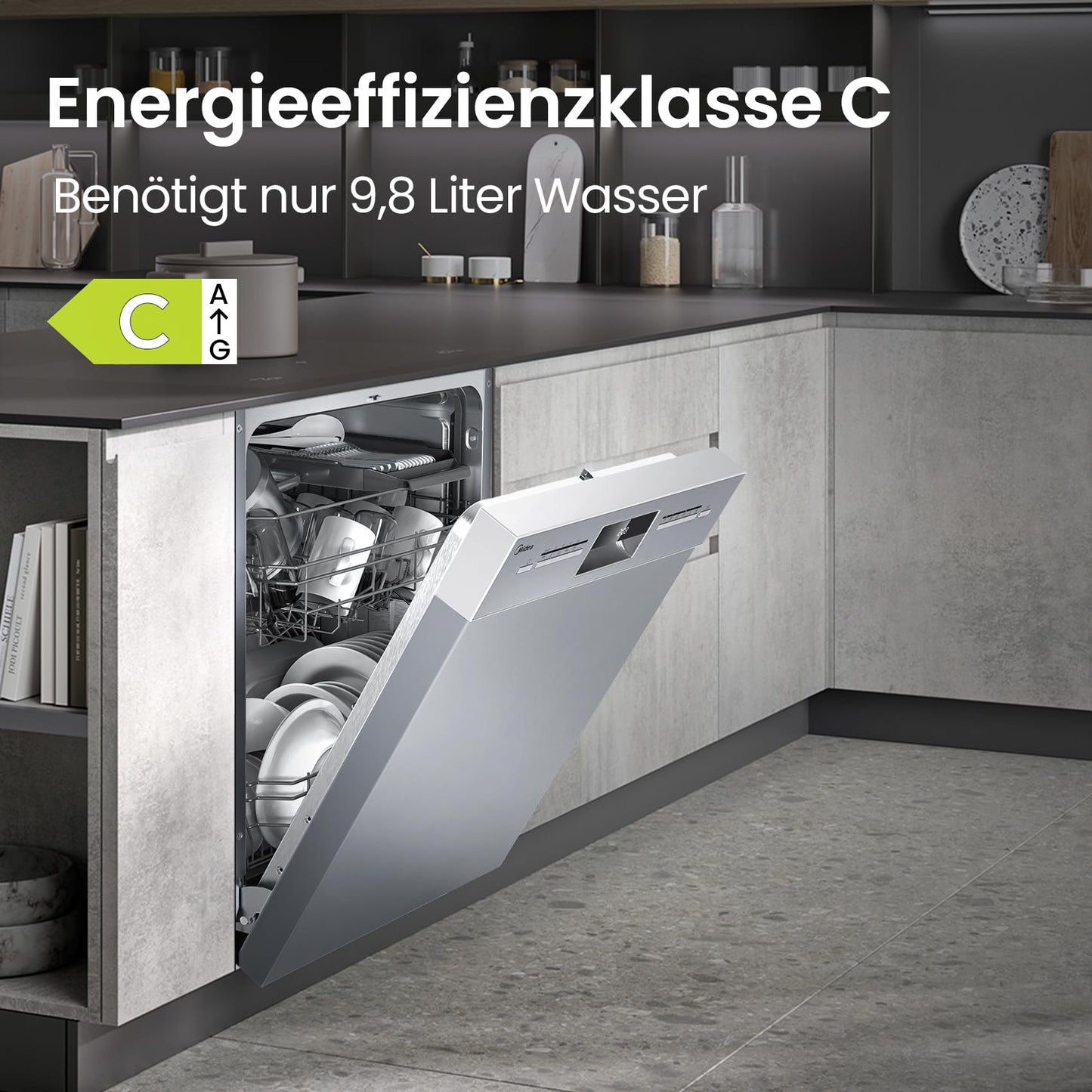 Midea SU 5.35X14CS Dishwasher Base, 14 MGD, Dishwasher 60 cm, Home Connect, Hygiene Care+, Machine Care +, Extra Drying, Half Load, 44 db, Start Delay, Stainless Steel