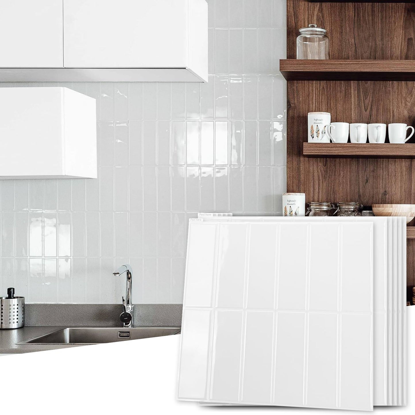 Art3d Tile Stickers, Adhesive Tiles, Tile Film, Green Wall Sticker, Metro Tile Decoration, Self-Adhesive Wall Tiles, RV, Kitchen, Bathroom, 10 Sheets (30.5 x 30.5 cm)