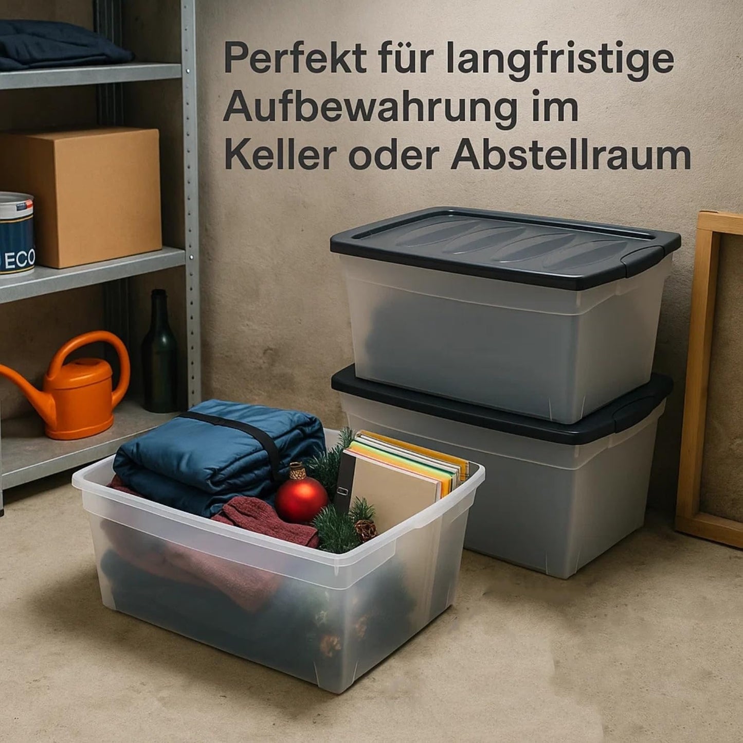 BigDean 3 x 60 L Storage Box with Lid Large Budget Line Plastic Box with Lid