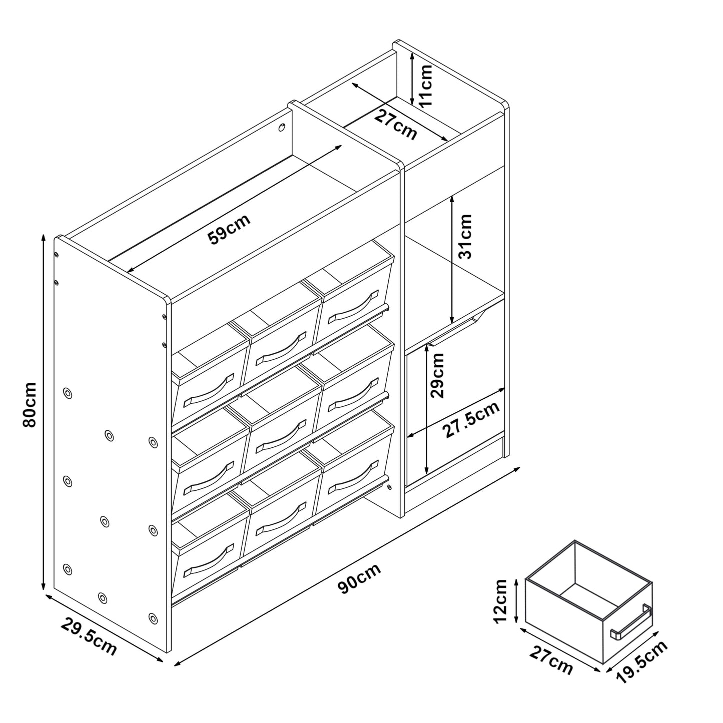 [en.casa] Kinderregal Søndreland Bücherregal für Kinder mit 9 Aufbewahrungsboxen Spielzeugregal mit Schrank 80 x 90 x 30 cm Spielzeug Aufbewahrung Ozean Motiv