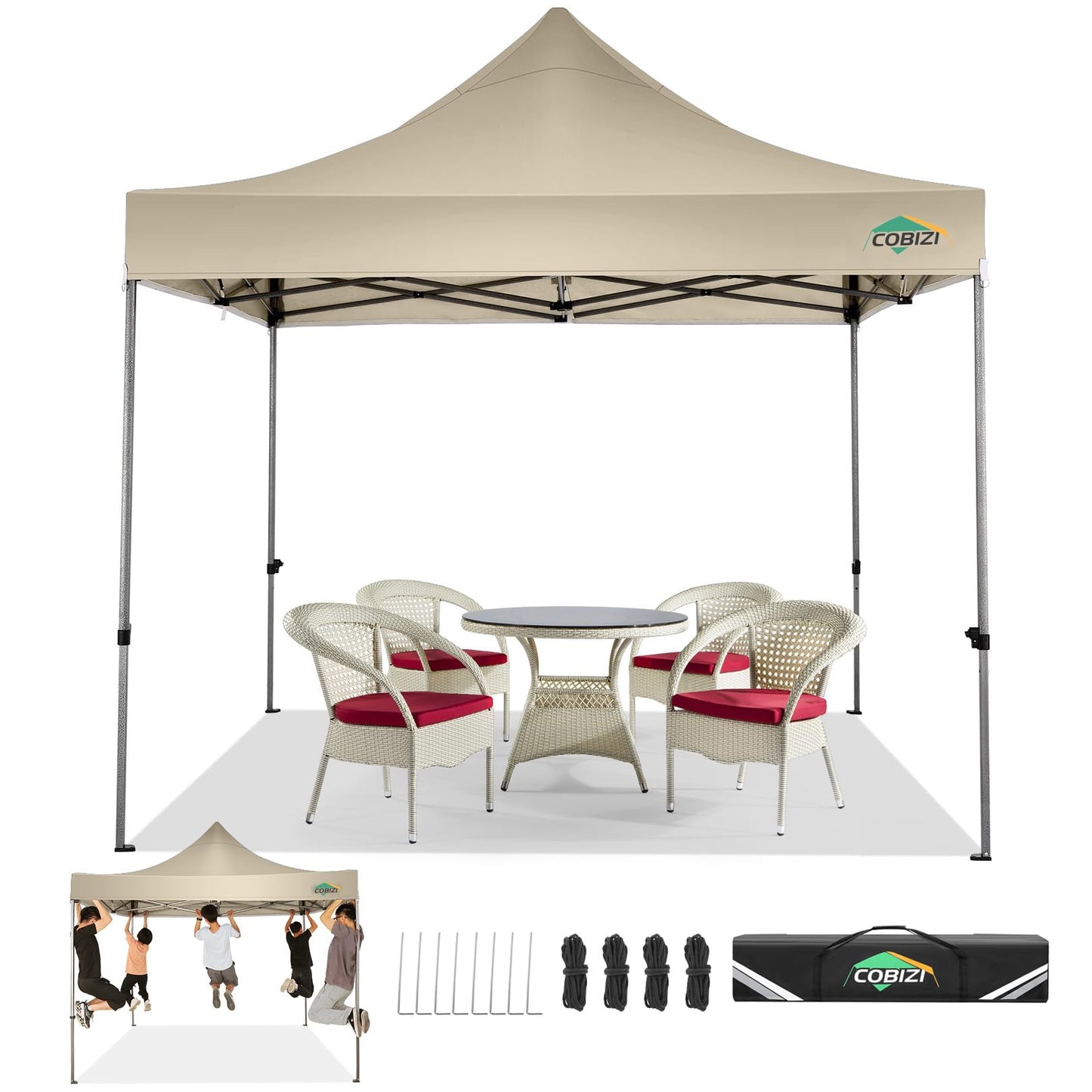 COBIZI Pavillon Faltpavillon 3x3 wasserdicht stabil Winterfest,Outdoor faltbar partyzelt，gartenpavillon mit 4 Seitenteilen und 4 Sandsack und Laufradtasche, Schwarz