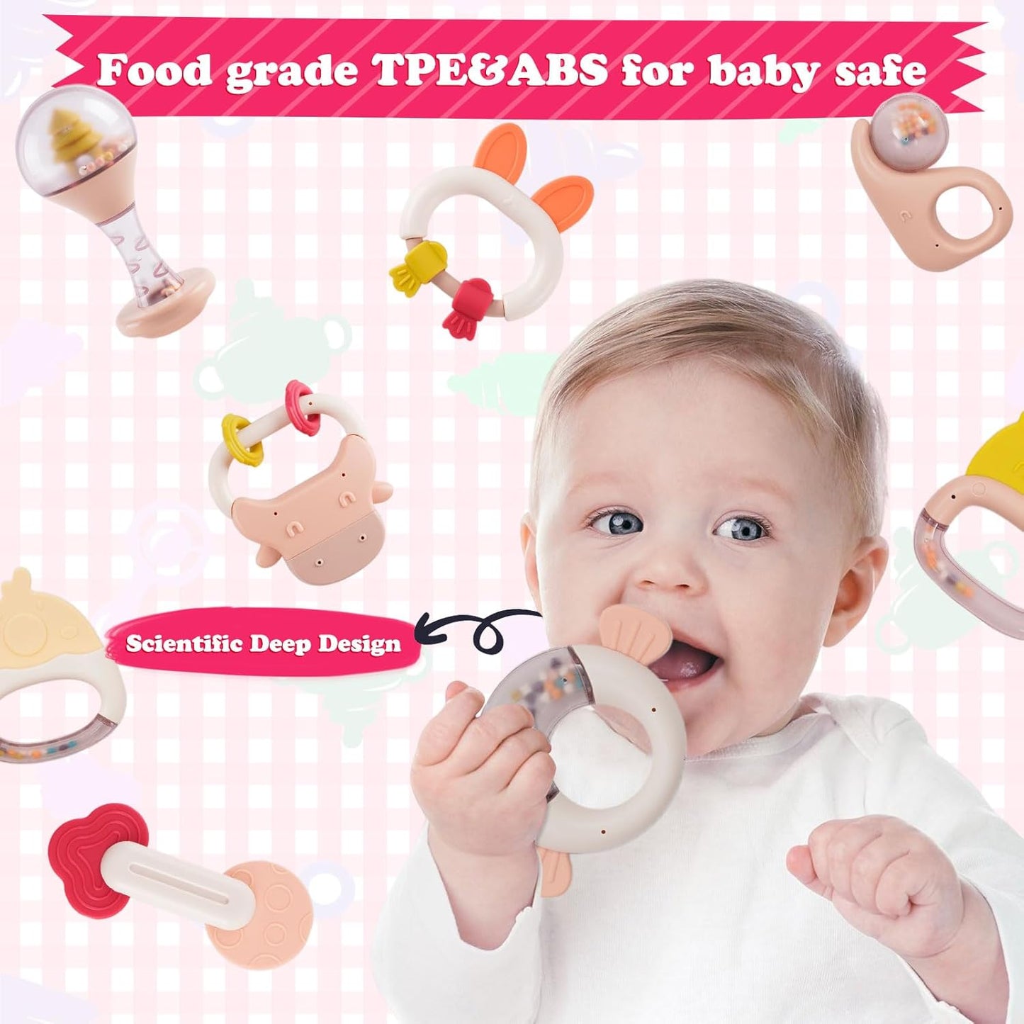 Rattle Teething Ring Set, 10 Pieces BPA-Free Silicone Baby Toy, Rattles Teether for Babies 0-9 Months, Silicone Rattle Toy with Storage Box