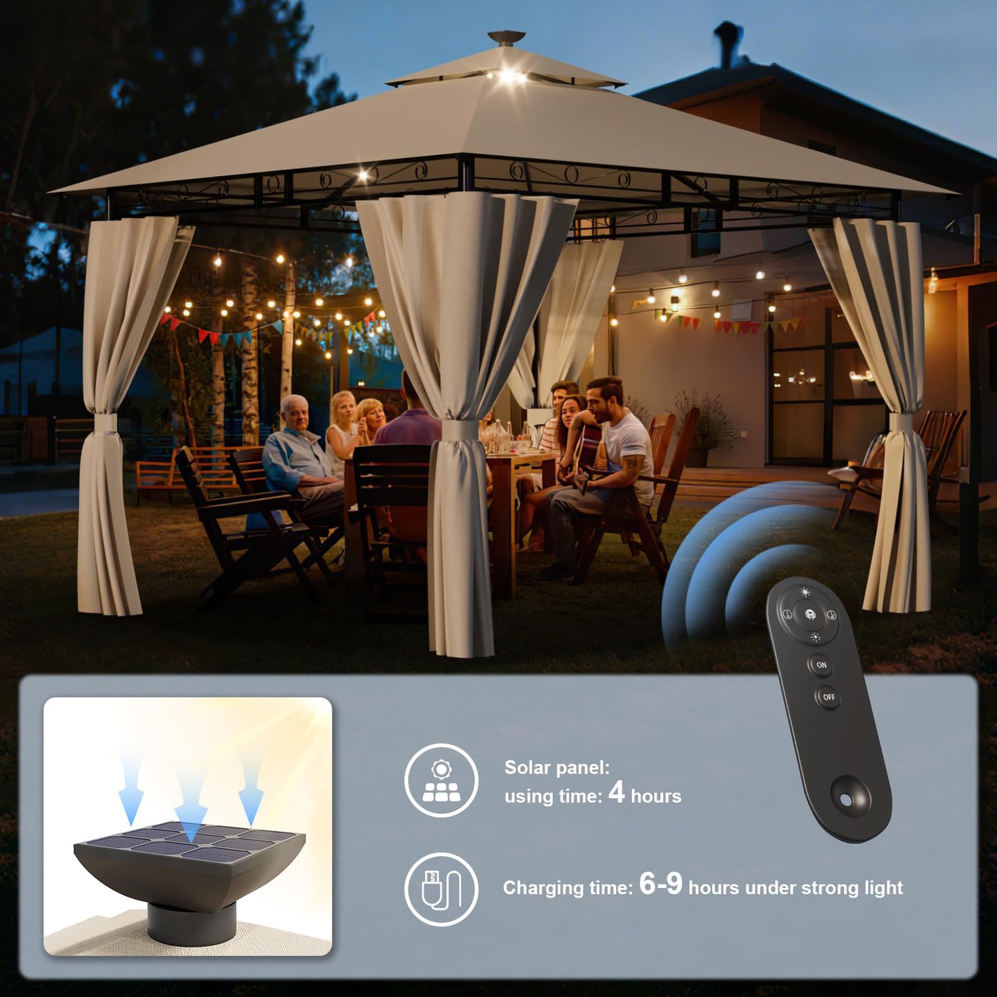 Gazebo 3 x 3 Waterproof Stable Winterproof, Garden Gazebo, Tarpaulin, Garden Gazebo, Metal Frame Gazebo, Grey