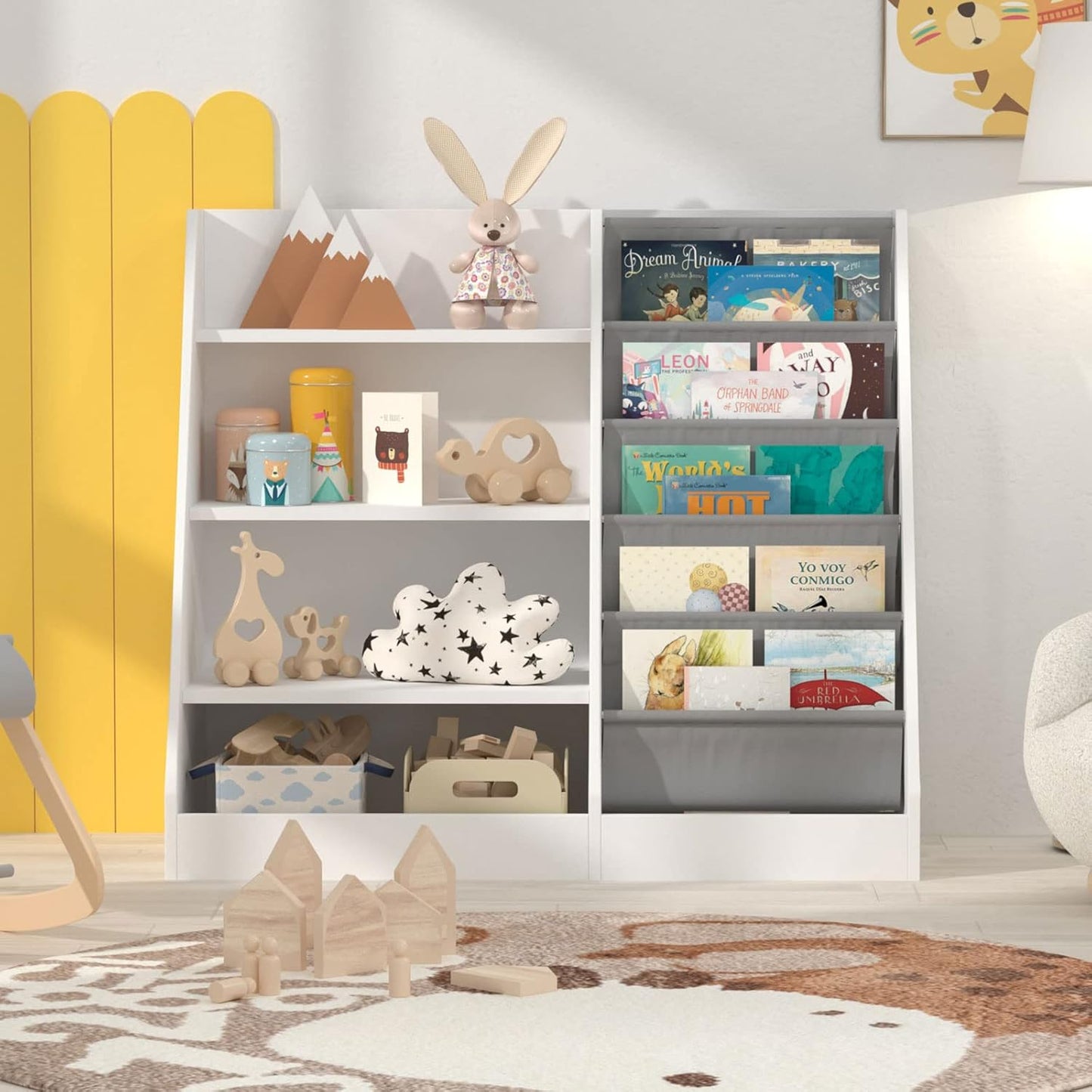 Children's Shelf, White with 5 Shelves and 4 Open Compartments, Bookcase for Children, Toy Organiser, 90 x 40 x 80 cm