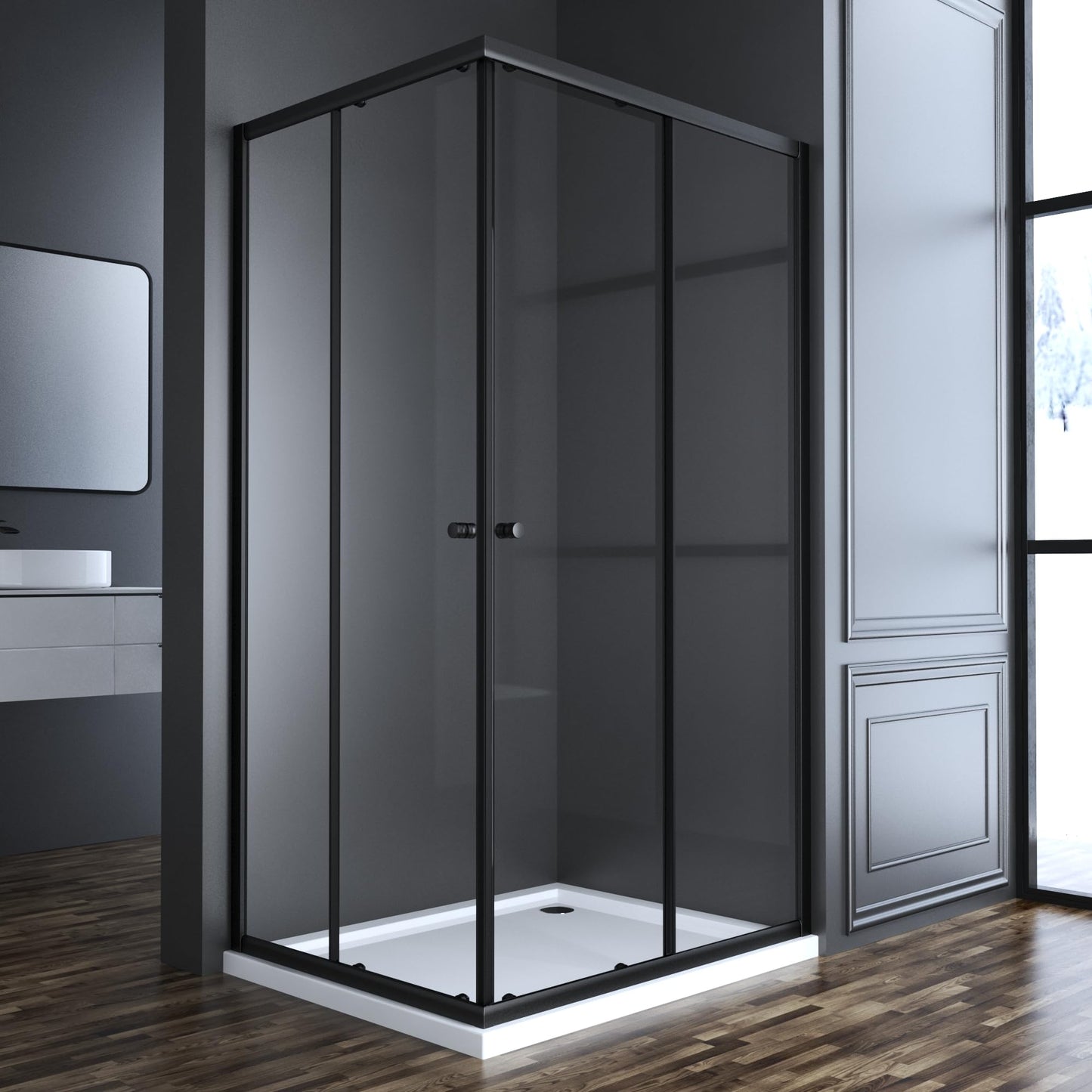 Shower Cubicle Black Double Sliding Door with Corner Entry 75 x 75 cm Shower Screen Sliding Doors Shower Enclosure 6 mm Tempered Glass Height 185 cm Shower Door
