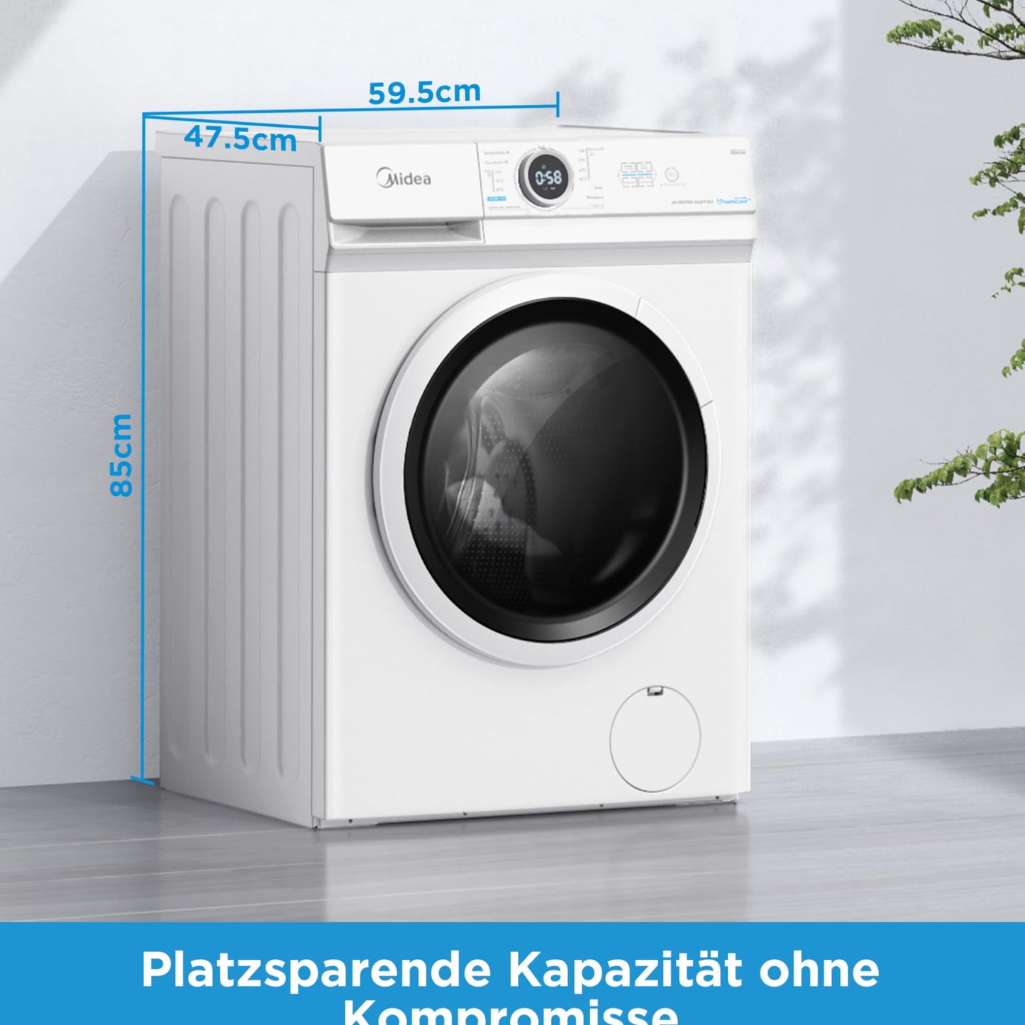 Midea MF10EW70B Washing Machine / 7 kg / 1400 rpm / Energy Efficiency Class A / Inverter Quattro Motor / Steam Function / Large Drum / Refill Function / Child Safety Lock / AquaStop, White