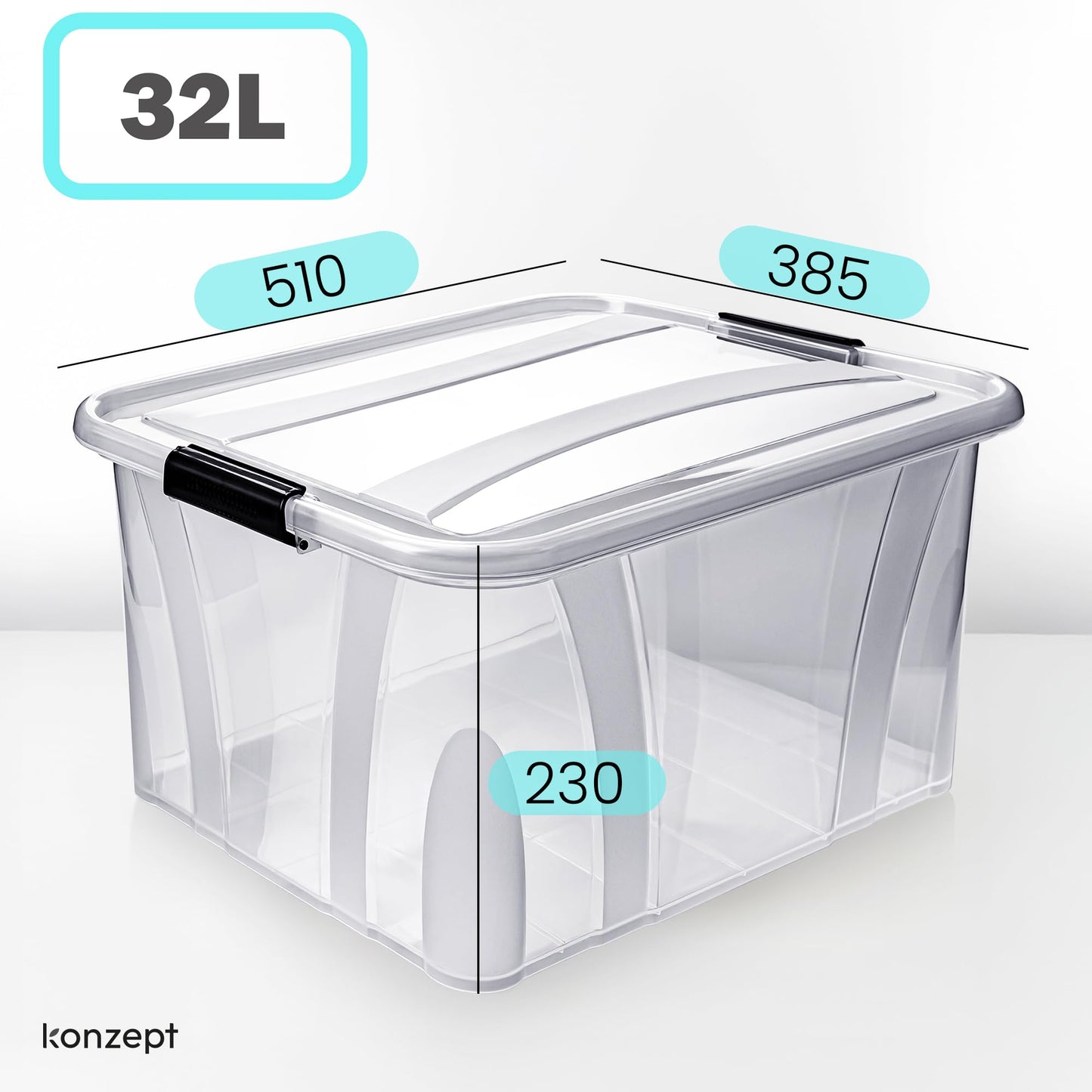 KONZEPT Storage Box with Lid 32L BPA Free Heavy Duty Locking Clips