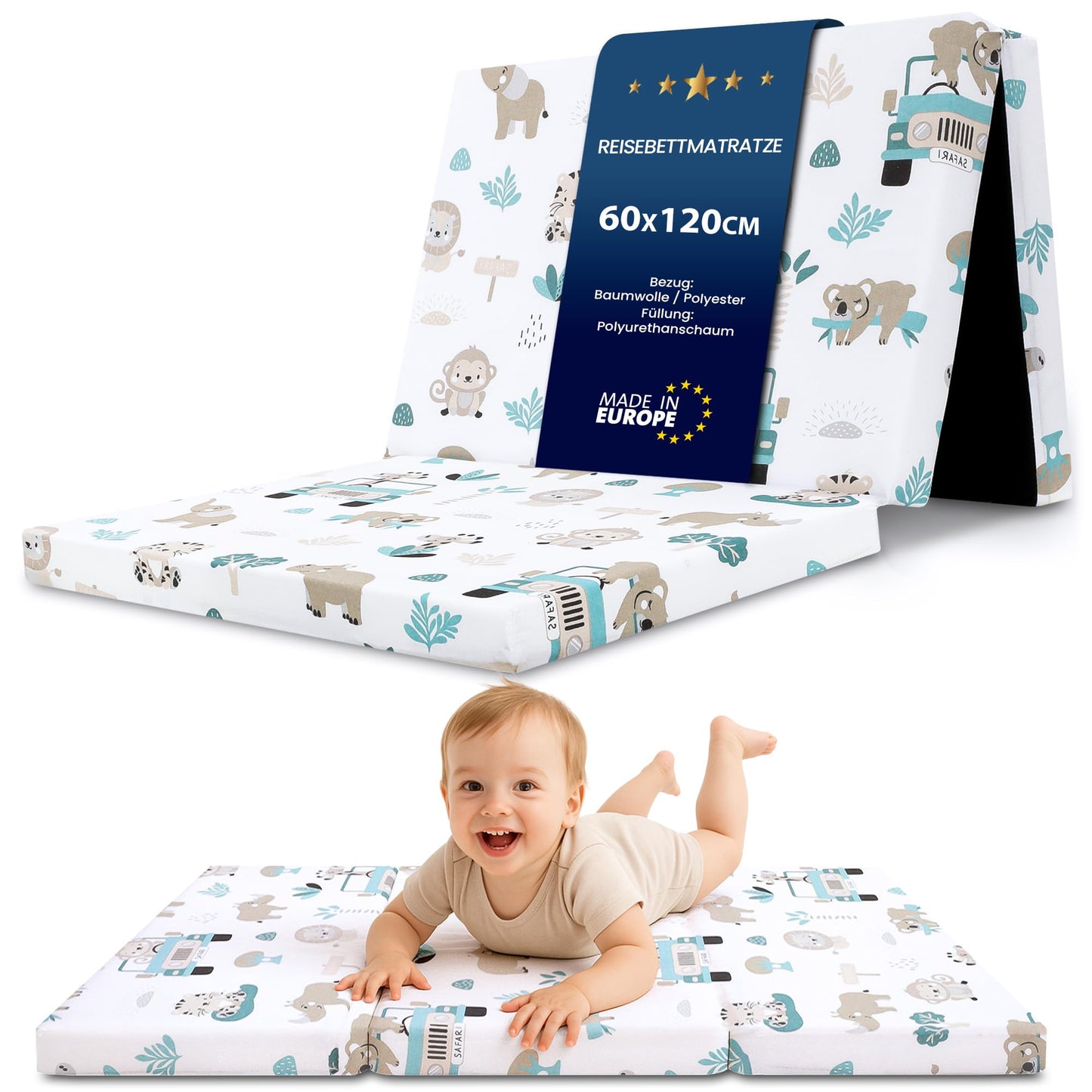 Folding Mattress Foldable Travel Cot Baby Mattress 60 x 120 cm - Folding Mattress for Children Guest Mattress Foldable Baby Mattress Floor Mattress Sleeping Mattress and Travel Mattress 60 x 120 cm