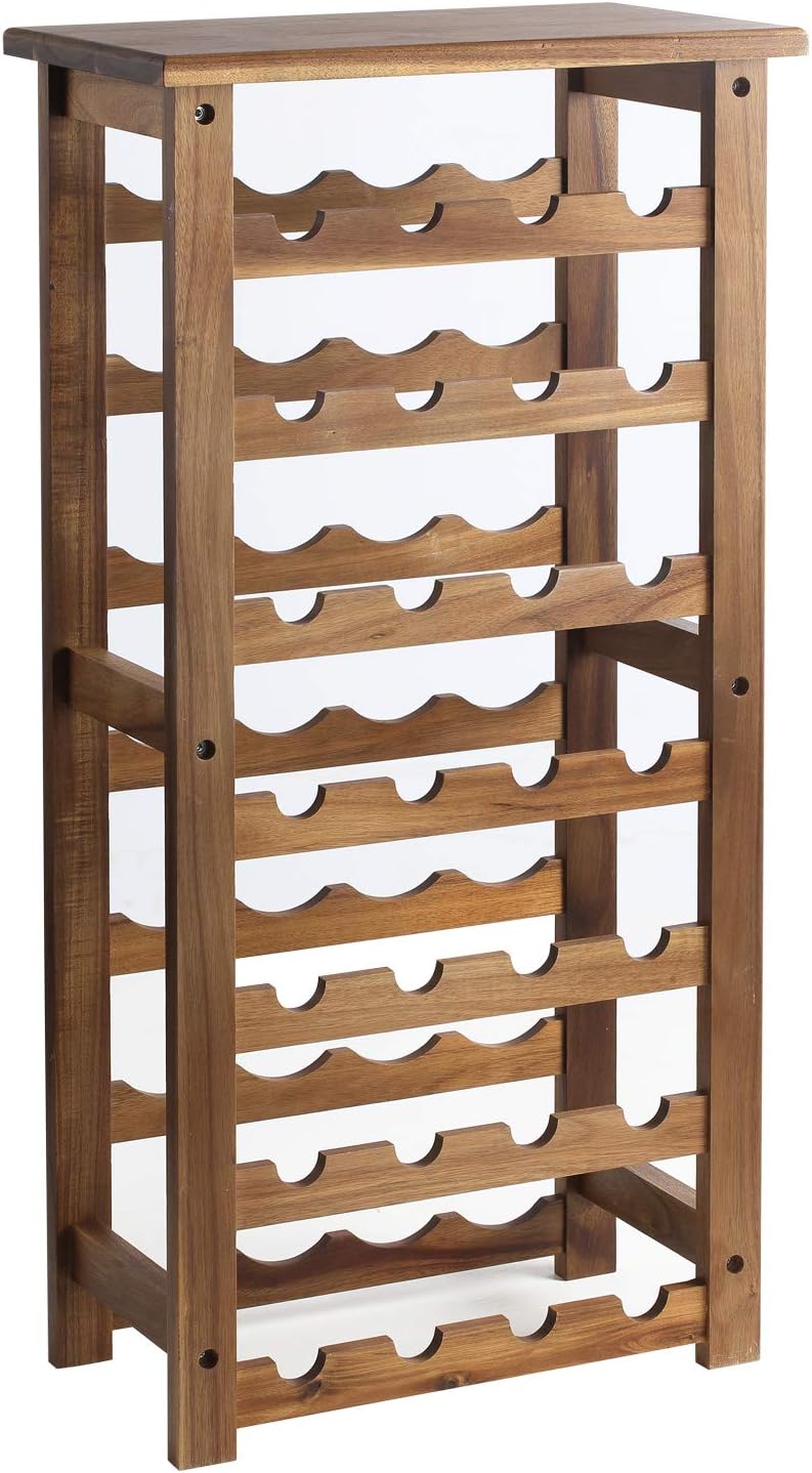Acacia Wood Wine Rack for 28 Bottles Sturdy Lightweight Bottle Rack for Cellars, Catering and Storage Rooms, Modular Expandable Bottle and Wine Storage
