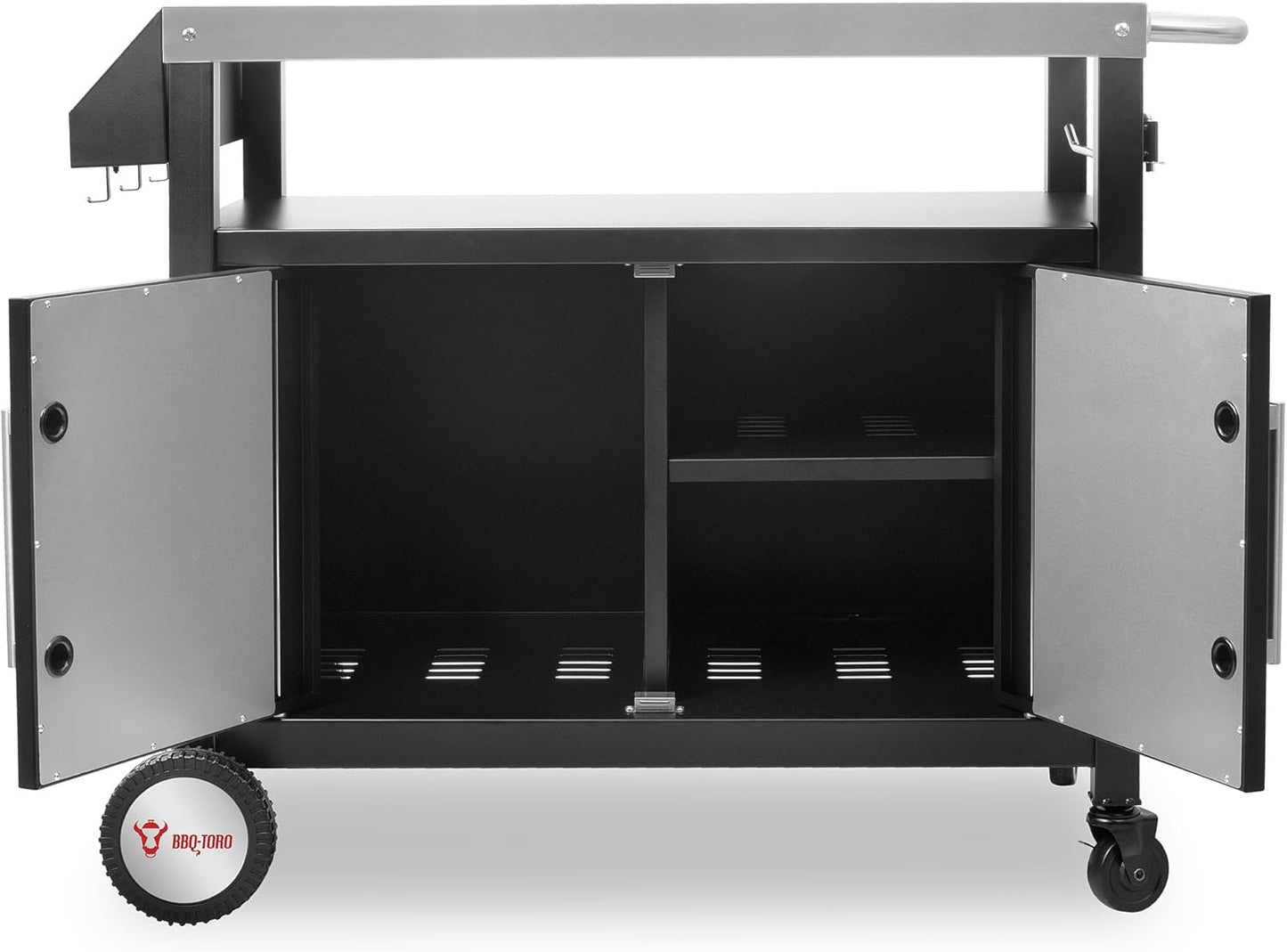 BBQ-Toro Barbecue Trolley 103.5 x 59 x 81 cm, Silver/Black, Grill Table with Large Work Surface, Grill Side Table, Outdoor Grill Trolley, Grill Table Outdoor, Serving Trolley, Outdoor Garden Trolley