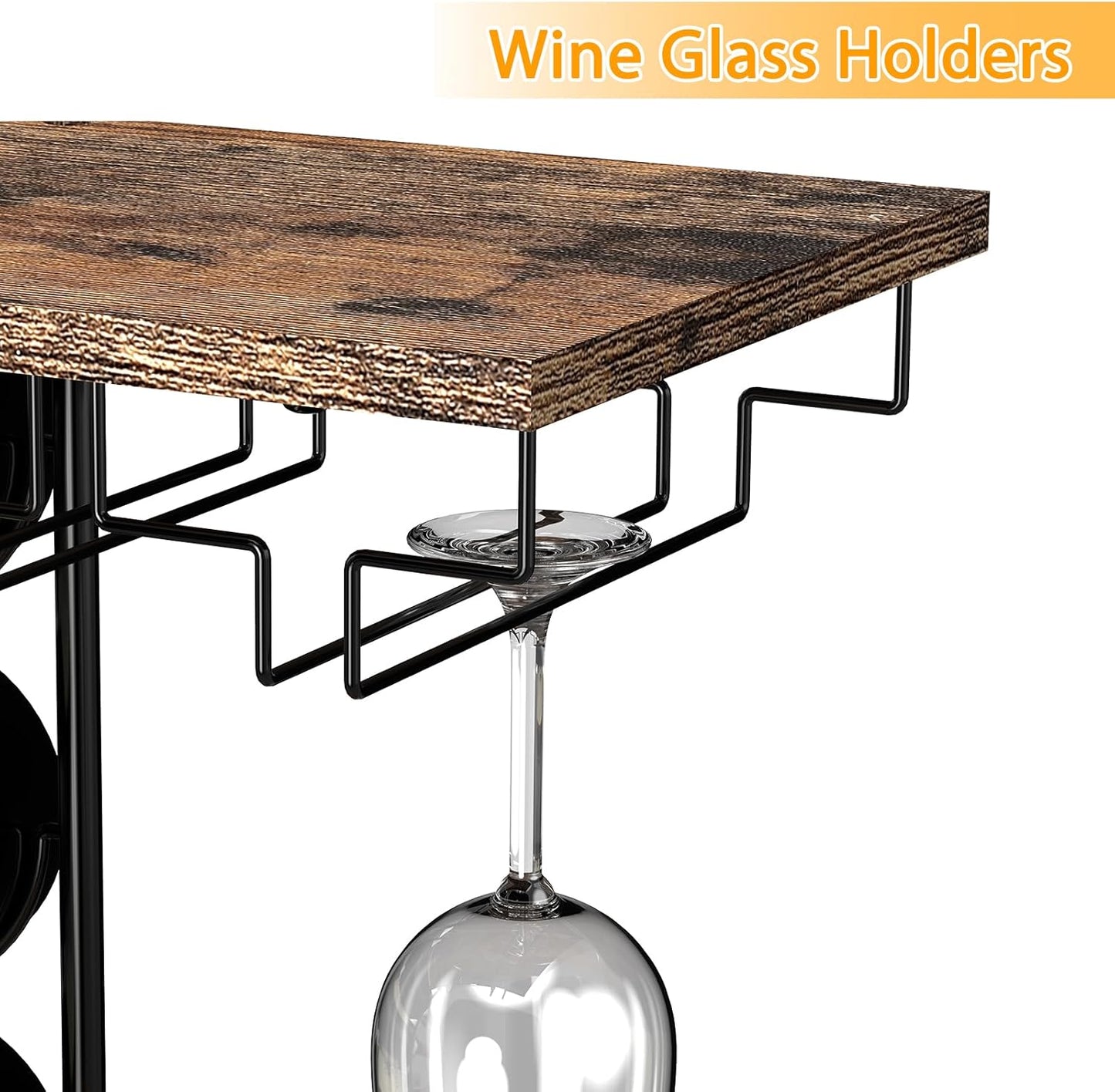 Wine Rack for 6 Bottles, Bottle Rack with 3 Shelves, Vintage Metal Wine Stand with Glass Holder, Bottle Holder, Freestanding Bottle Rack for Kitchen, Bar, Dining Room, Living Room, Vintage Brown/Black