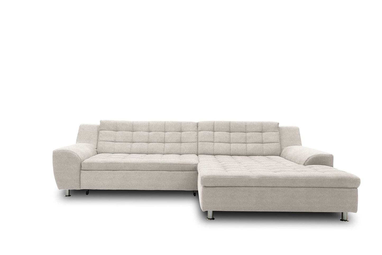 DOMO. collection Merida Corner Sofa, Sofa with Sleep Function in L-Shape, Corner Couch with Bed Box, Sofa Bed 304 x 200 x 84 cm (W x D x H), Beige