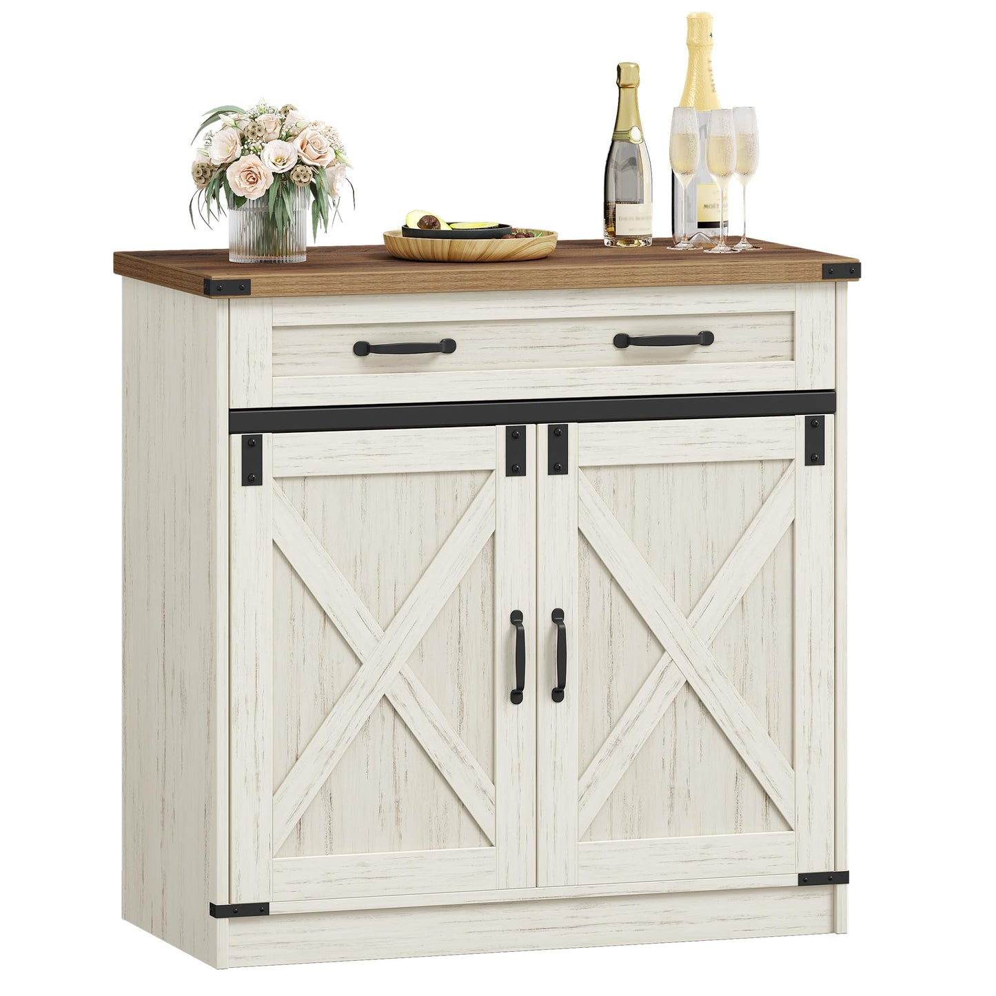 Hzuaneri SC94814X Kitchen Cabinet, Sideboard with 1 Drawer, Storage Cabinet with 2 Doors, Adjustable Shelves, Country House Style, Kitchen, Living Room, 40 x 140 x 80 cm, Vintage Brown/White