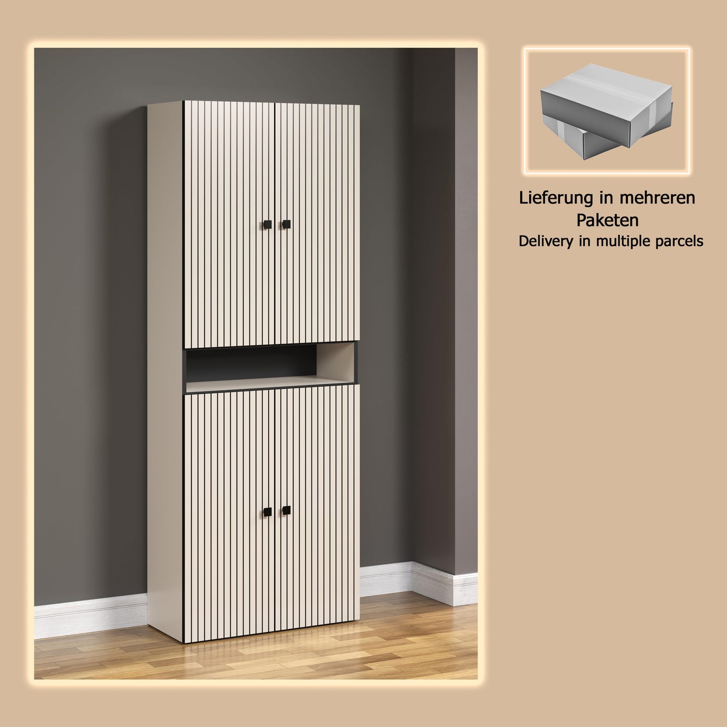 trendteam smart living - PureBliss - Hochschrank - Eiche - Badezimmerschrank in moderner Rillenoptik - edle Metallgriffe - (BxHxT) 40 x 186 x 31 cm - 2 praktische Einlegeböden - kratzfest