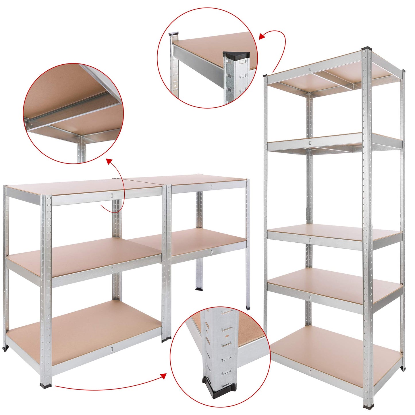Arebos Heavy Duty Shelving Set of 2 | 180 x 75 x 45 cm | 875 kg Load Capacity | 5 MDF Panels | Easy to Assemble with Plug-In System Shelving Unit Storage Shelving Cellar Shelving Workshop Shelving