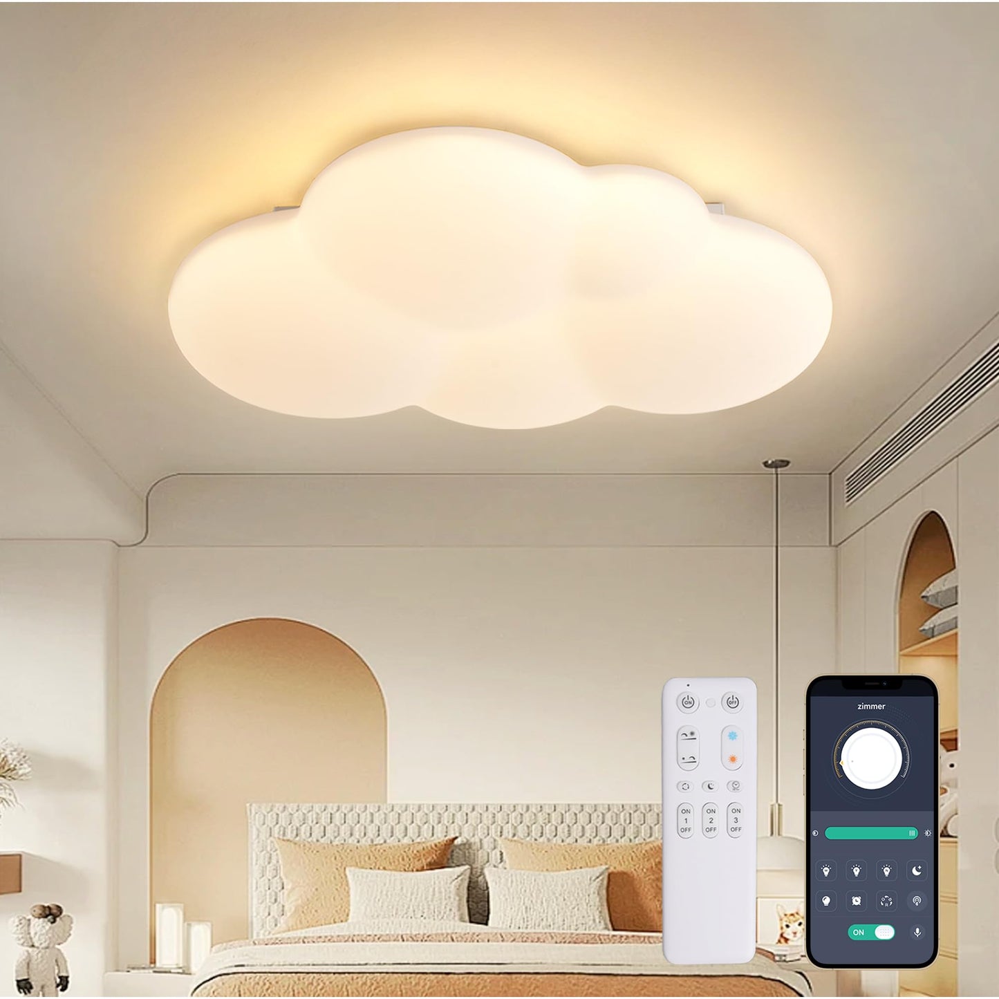 34 cm LED Ceiling Light Bedroom Wooden Children's Room Lamp Ceiling Star Children's Lamp Dimmable Ceiling Lamp for Children Lamp with Remote Control