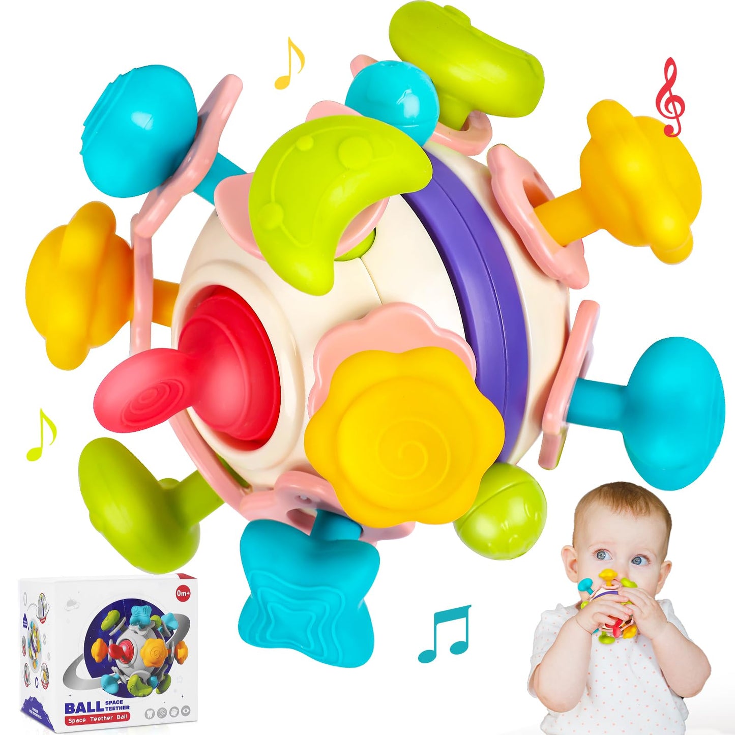 Grab Ball Baby Toy, Sensory Teether Toys, Silicone Teether Motor Skills Toy, Montessori Early Education, Baby Rattle Baby Toy for Babies 3-18 Months
