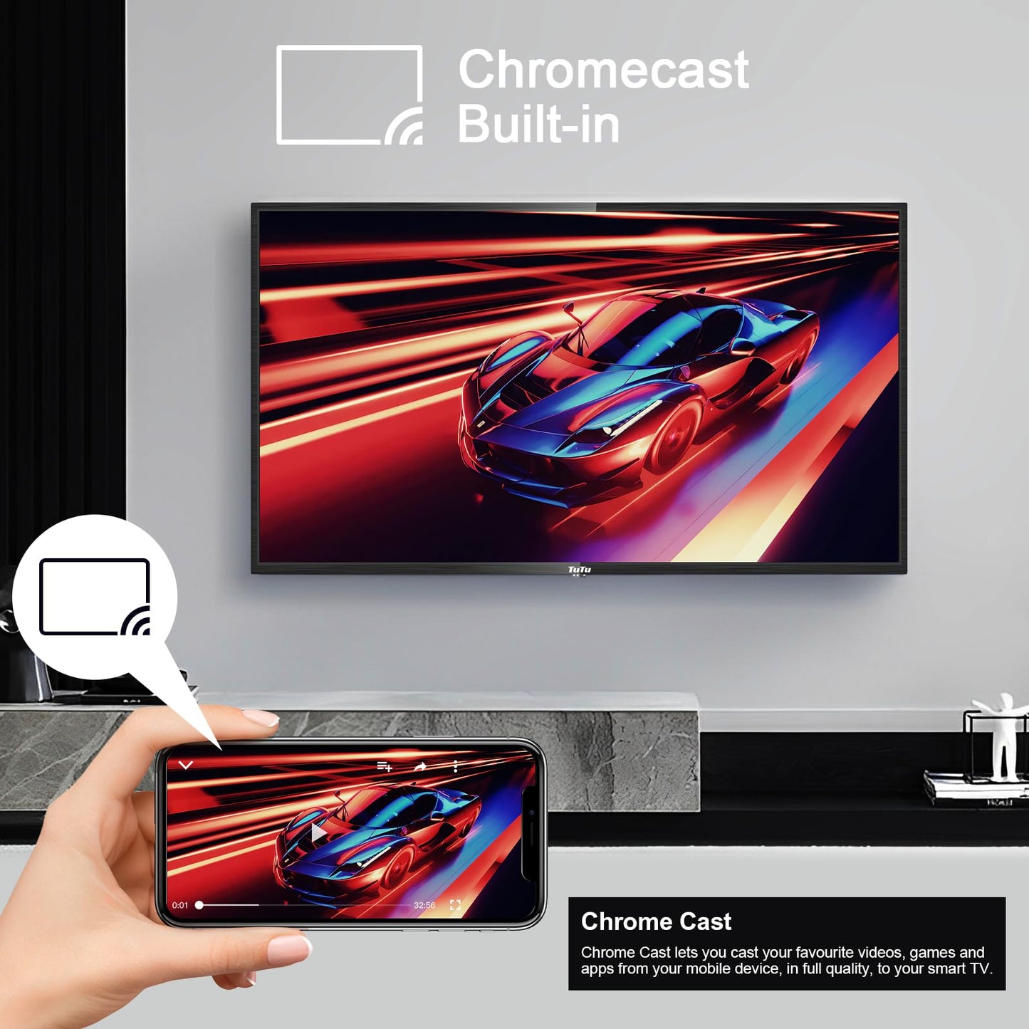 TuTu Smart TV 25 Zoll (64 cm) Full HD VIDAA Fernseher mit WLAN Triple Tuner (DVB-T/T2, DVB-C, DVB-S/S2) APP Store HDMI USB (TUV25FQ1B, 2024)
