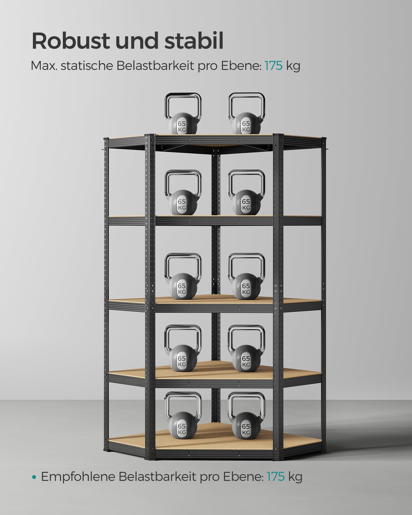 SONGMICS GLR080E01 Corner Shelving Unit 5 Levels Heavy Duty Metal Storage Shelf for Garage Storage Room Cellar Shelf Maximum Load 875 kg Silver Natural Beige