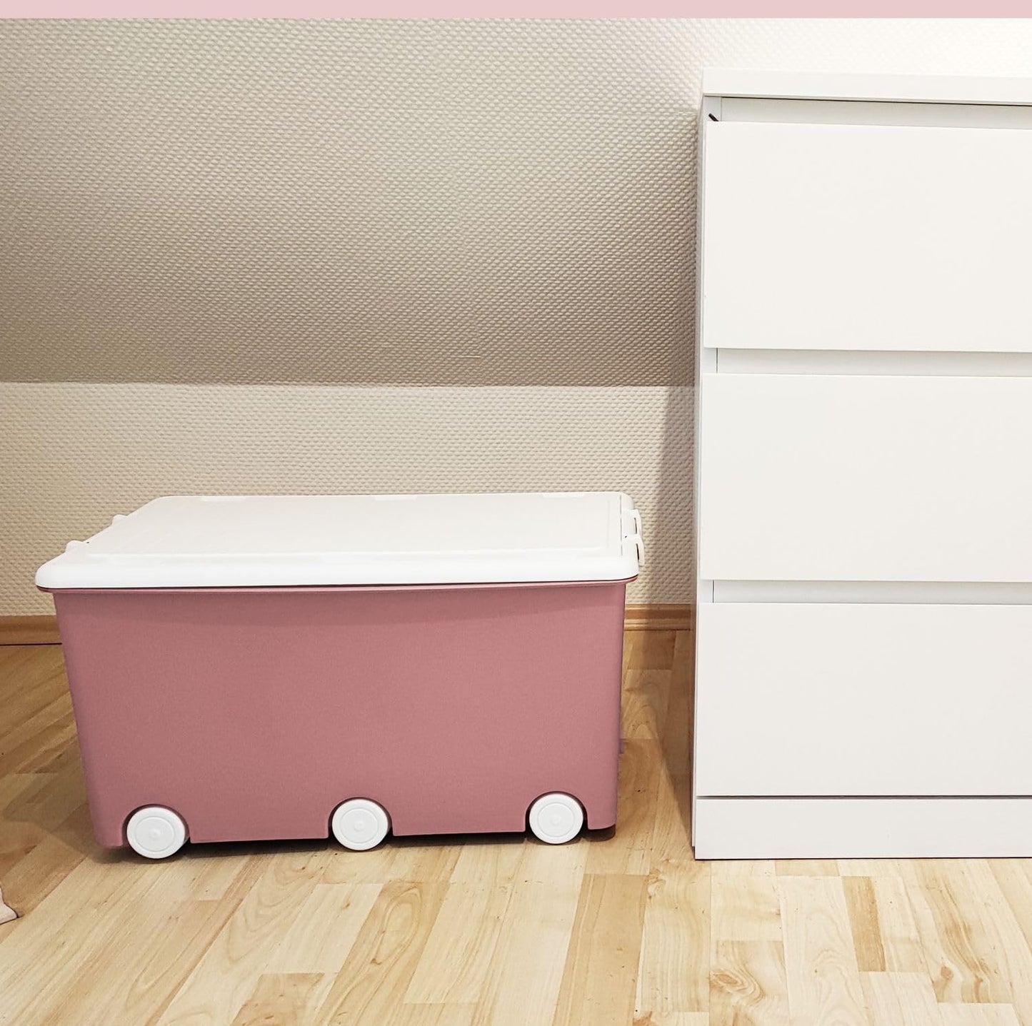 Babykajo 3 Storage Boxes with Lid and Wheels 50 L - Stacking Boxes with Lid Opaque - Plastic Box with Lid for Closing - Boxes Storage with Lid