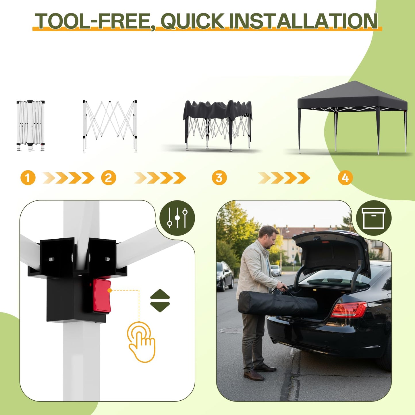 JUMMICO Gazebo Folding Gazebo 2 x 2, Gazebo Height Adjustable Stable Waterproof Winterproof Pop-Up Garden Gazebo UV Protection 50+ Folding Tent for Garden, Courtyard, Camping, Gazebo Beige