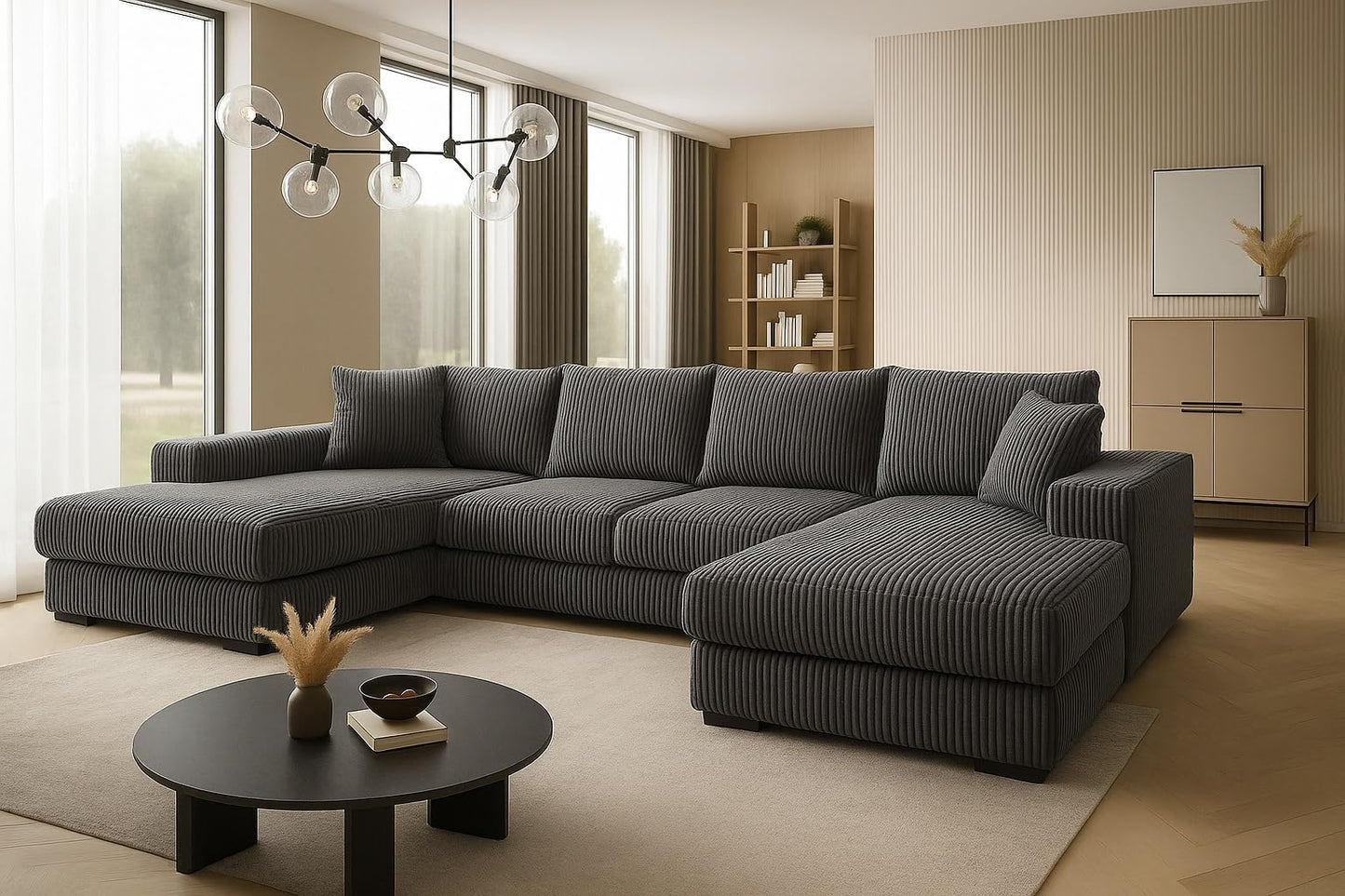 A&J MöbelLand VIENA Corner Sofa 328 x 182 cm with Sleep Function, Bonell Spring Core and Bed Box in Cream - Modern Sofa Bed with Storage Space