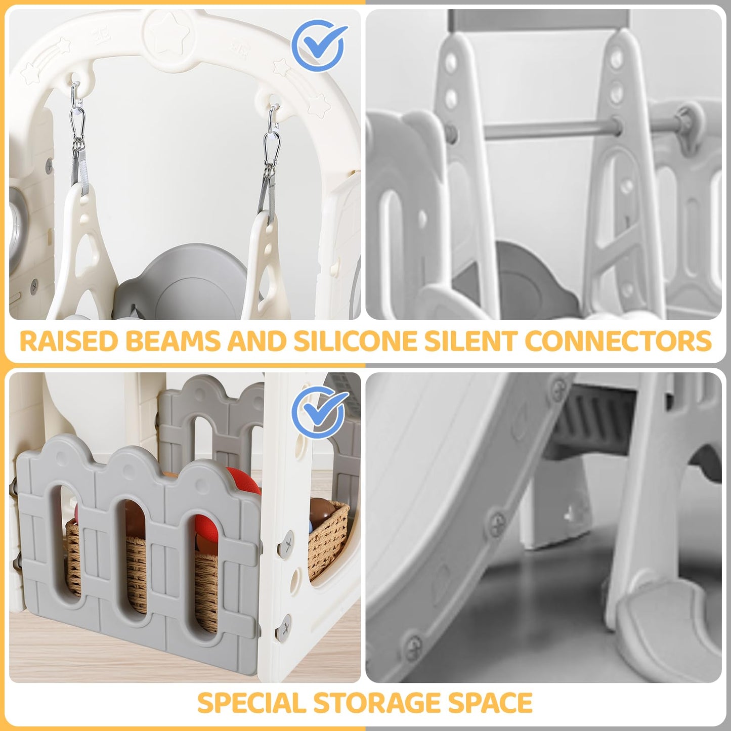 Swing Slide, 5-in-1 Children's Slide with Swing, Climbing Frame, Telescope, Storage, Indoor and Outdoor Freestanding Slide, Playground for Toddlers, for Max 60 kg from 1-6 Years, 2 Pieces Modules