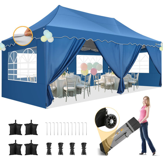 HOTEEL Gazebo 3 x 6 Waterproof Stable with 6 Removable Side Walls, Wave Hem Roof Party Tent 3 x 6 with Wheel Bag and 4 Sand Bags, Folding Gazebo 3 x 6 Parasol for Wedding Market (Grey)