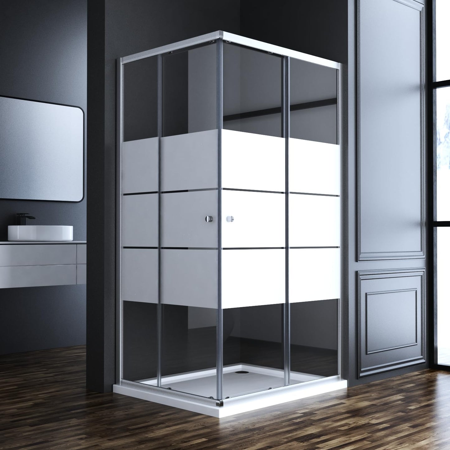 Shower Cubicle Black Double Sliding Door with Corner Entry 75 x 75 cm Shower Screen Sliding Doors Shower Enclosure 6 mm Tempered Glass Height 185 cm Shower Door