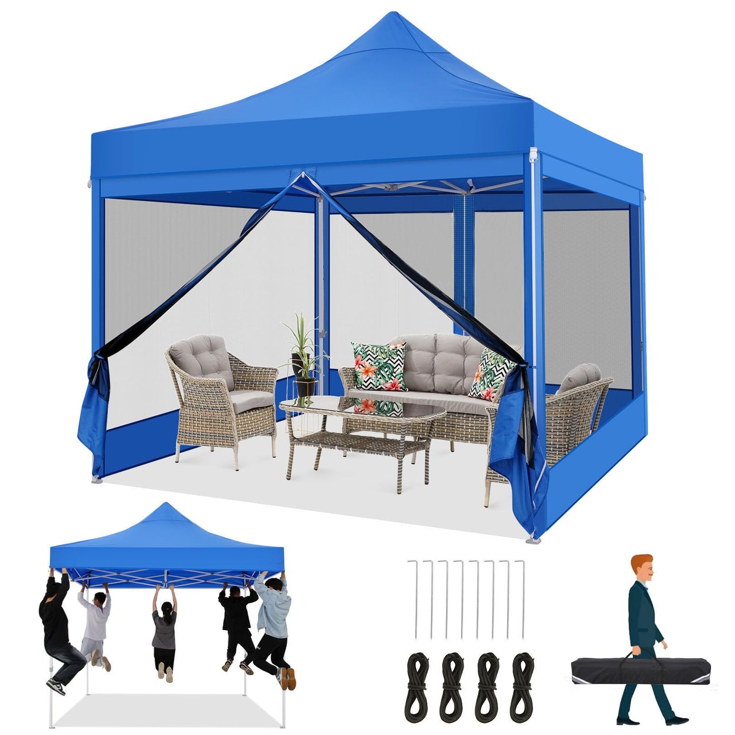 COBIZI Folding Gazebo 3 x 3 m Gazebo 3 x 3 m Waterproof Stable Party Tent Foldable with 4 Side Walls Mosquito Net Pop Up Garden Gazebo Anti-UV for Garden, Grey
