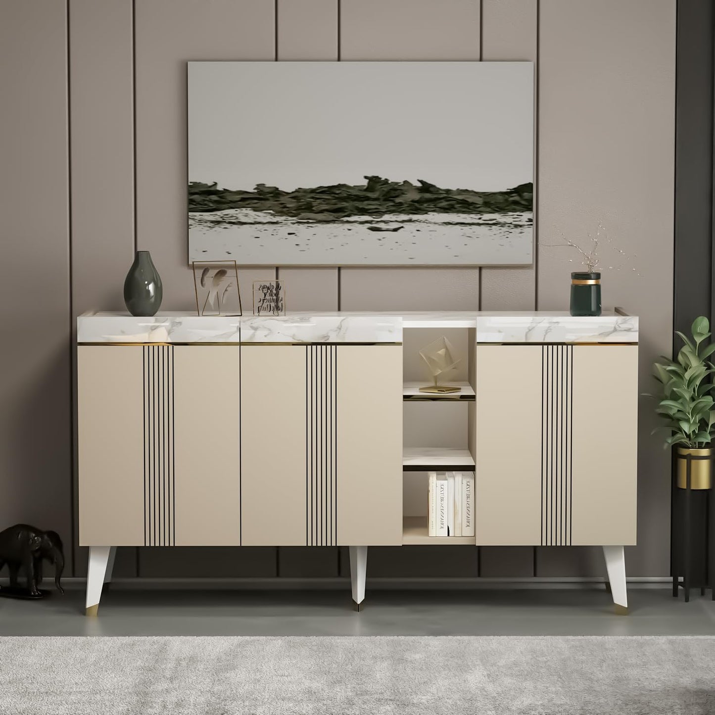 Homidea KARYA Coffee Table - Sofa Table - Living Room Table - Side Table in Elegant and Modern Design (Coffee Table - Beige/Marble)