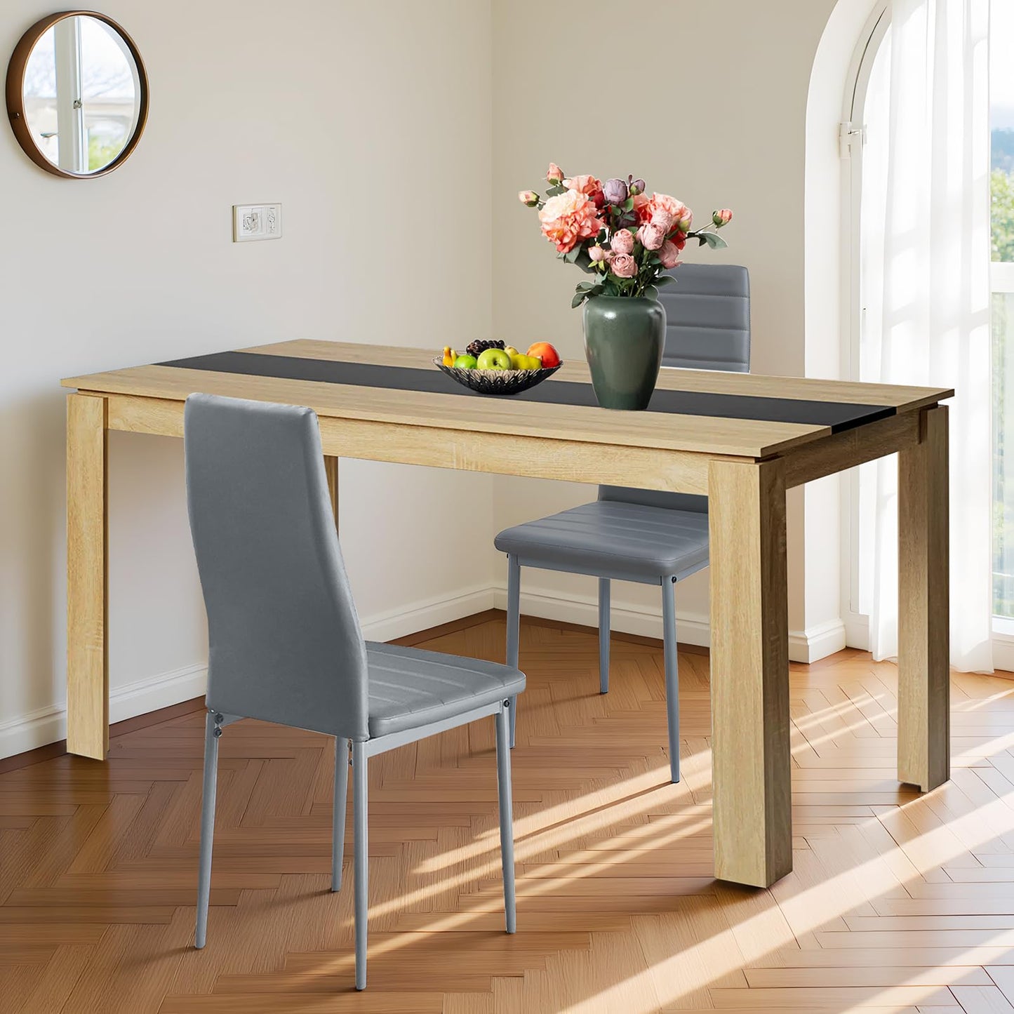 FURNITABLE Esstisch mit 4 Stühlen Esszimmergruppe, 4er Set Esszimmerstühle und Rechteckig Holztisch Essgruppe für Wohnzimmer Küche Büro (110 * 70cm Tisch+4 Schwarz Stühle)