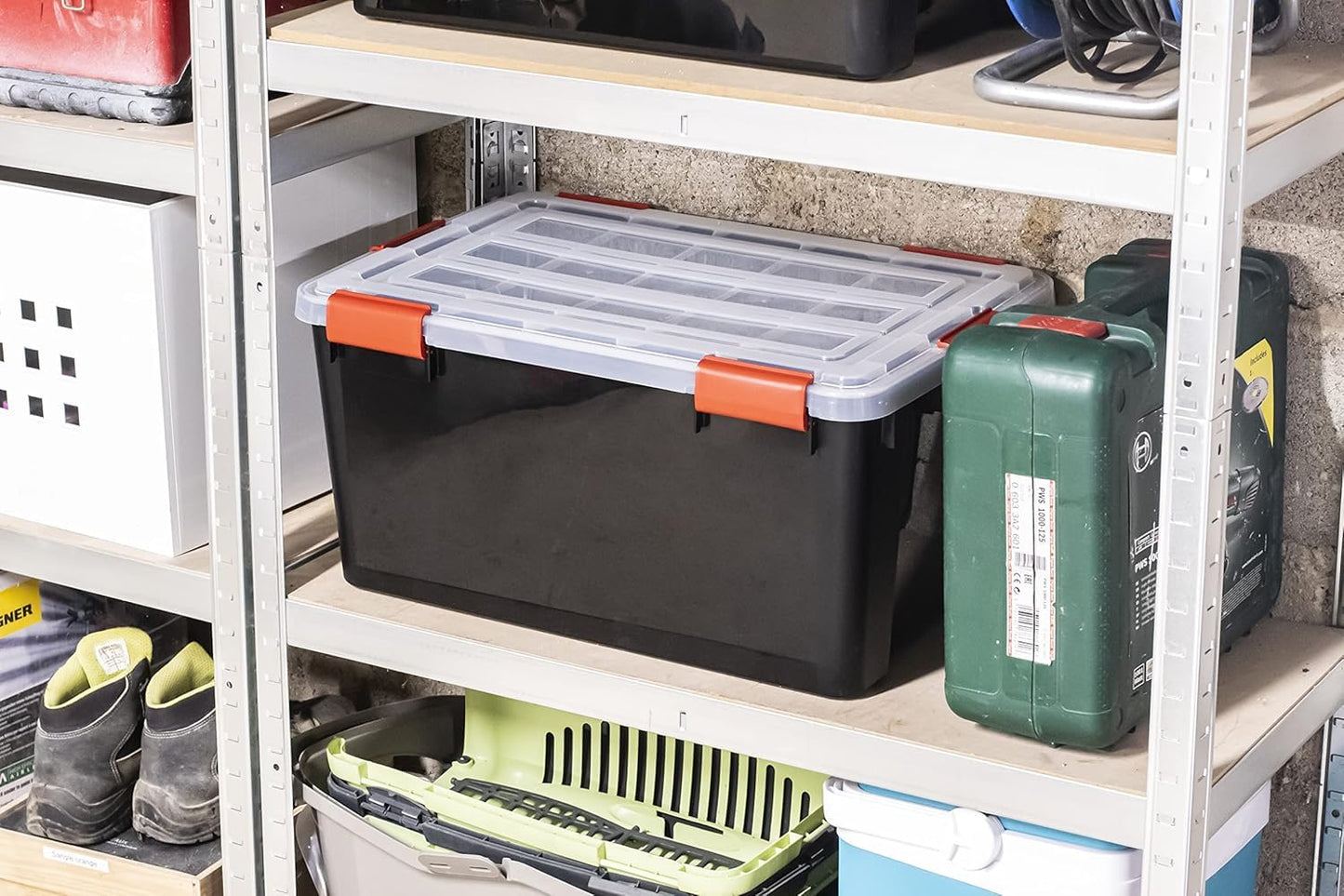 Iris Ohyama Airtight Plastic Storage Boxes with Lids, 20L, Set of 3, Black, Hermetic Waterproof Closure, Heavy Duty Snap Latches, Stackable, Dustproof, BPA-Free, DDAT-SD