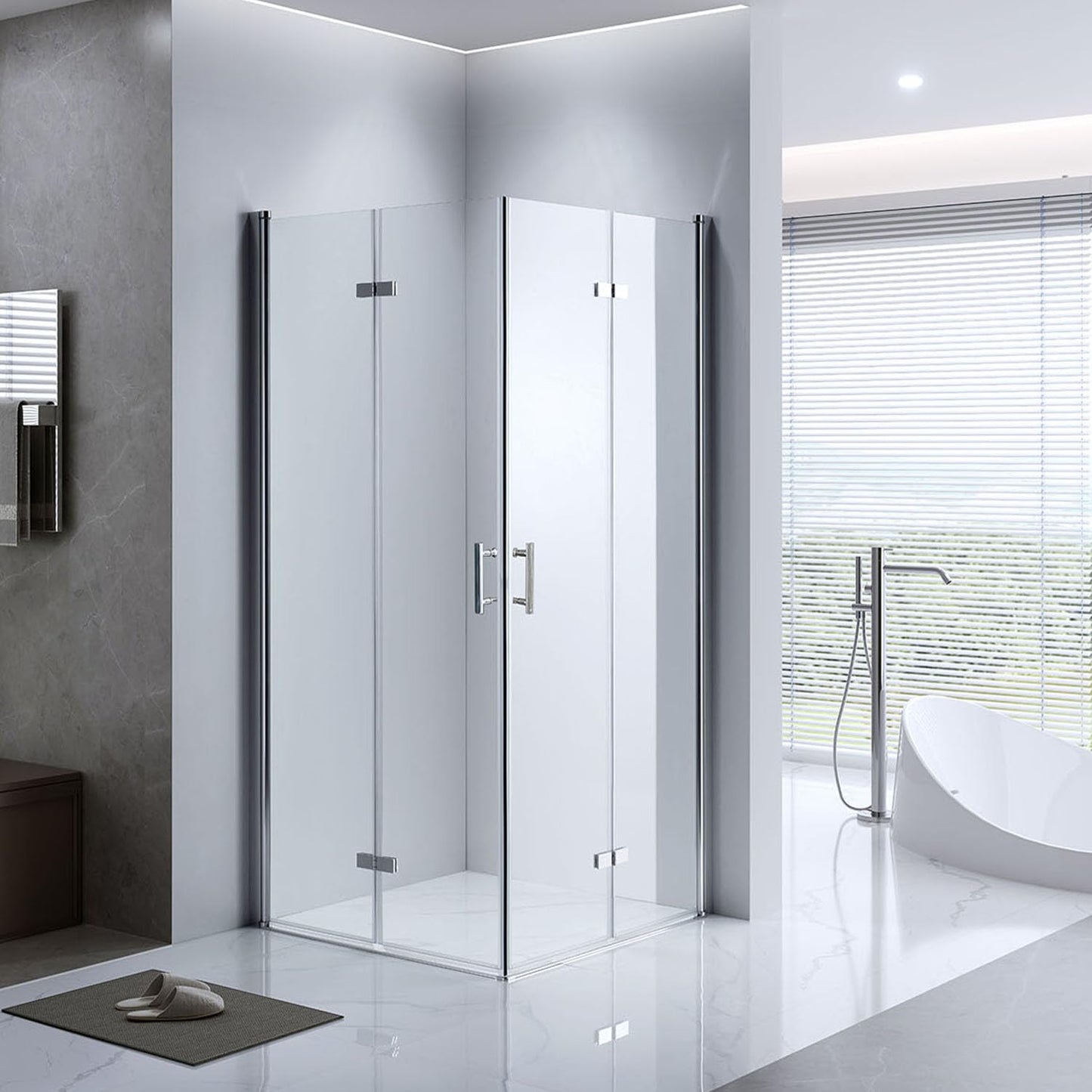 LEMMO Shower Cubicle 70/75/80/90/100 cm Corner Entry 185 cm Height with Swing Doors ESG Glass Folding Door Hinged Door Shower Enclosure Corner Entry (Semi-Foldable, 70 x 80 x 185)