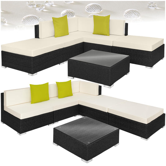 tectake® Aluminium Poly Rattan Lounge, modulares Gartenmöbel Set, großer Outdoor Couch Tisch mit Glasplatte, Sofa Set wetterfest für Garten, Balkon und Terrasse, extra Dicke Polster - grau