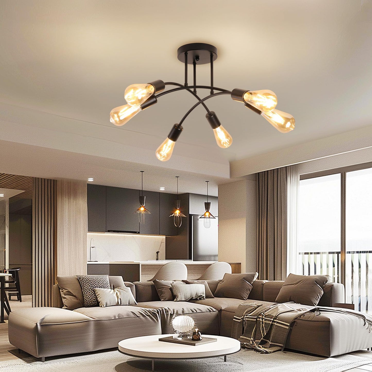Ceiling Light Vintage 6 Bulbs Ceiling Light Retro E27 Living Room Lamp Industrial Lamp Bedroom Lamp Black Chandelier for Bedroom Kitchen Hallway Dining Room without Bulb